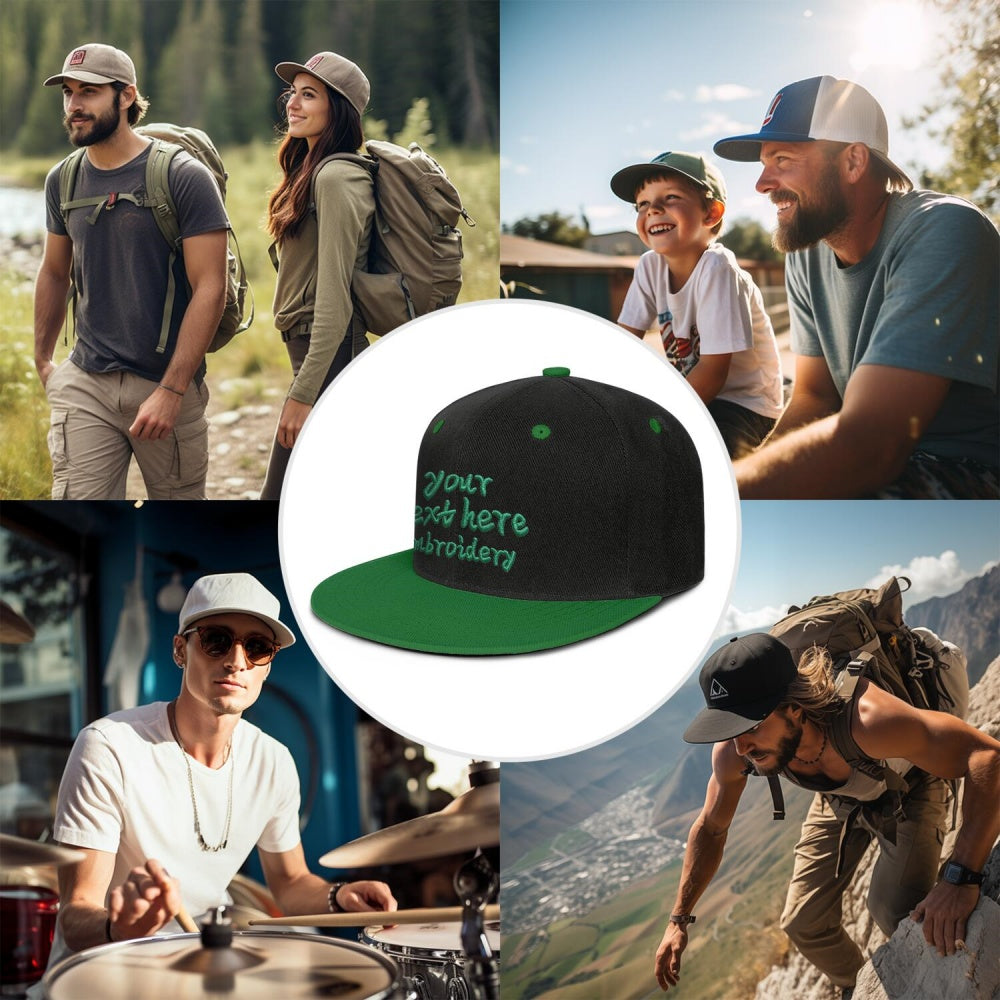 Vosoli Black Green Flat Brim Cap - Custom Embroidered Personalized Hat