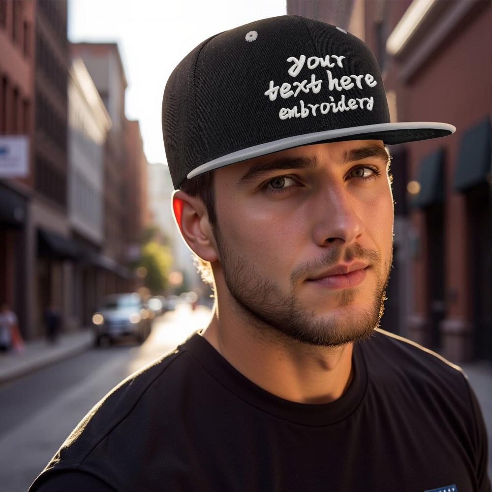 Vosoli Black Grey Flat Brim Cap - Custom Embroidered Personalized Hat