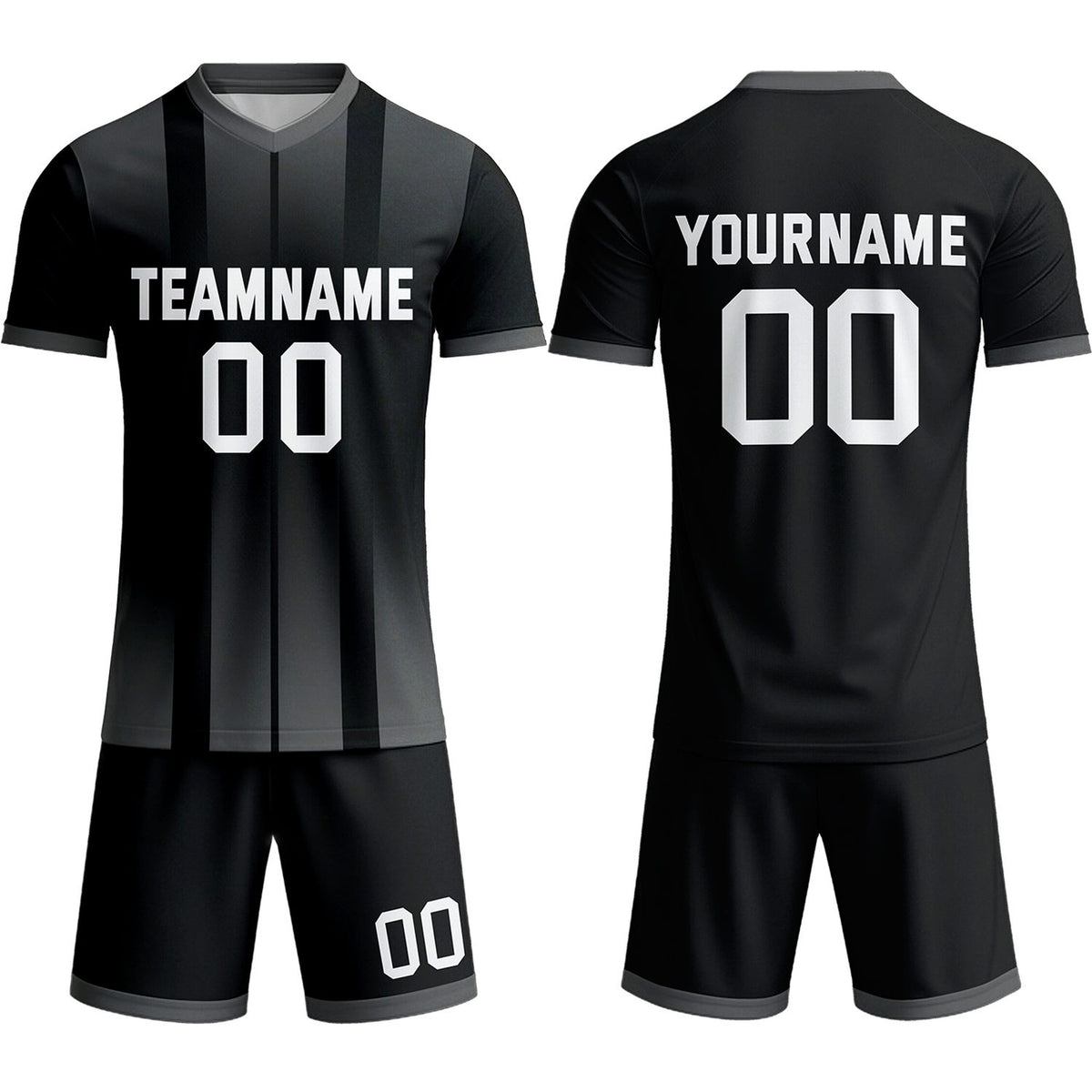 Custom Black &amp; Grey Ombre Stripe Soccer Uniform Set for Teams &amp; Individuals | Vosoli