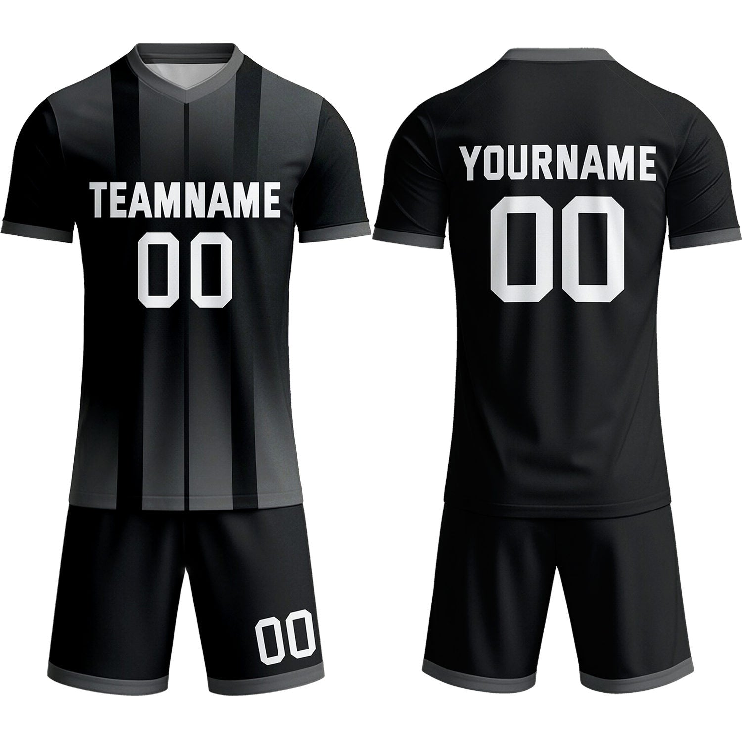 Custom Black & Grey Ombre Stripe Soccer Uniform Set for Teams & Individuals | Vosoli