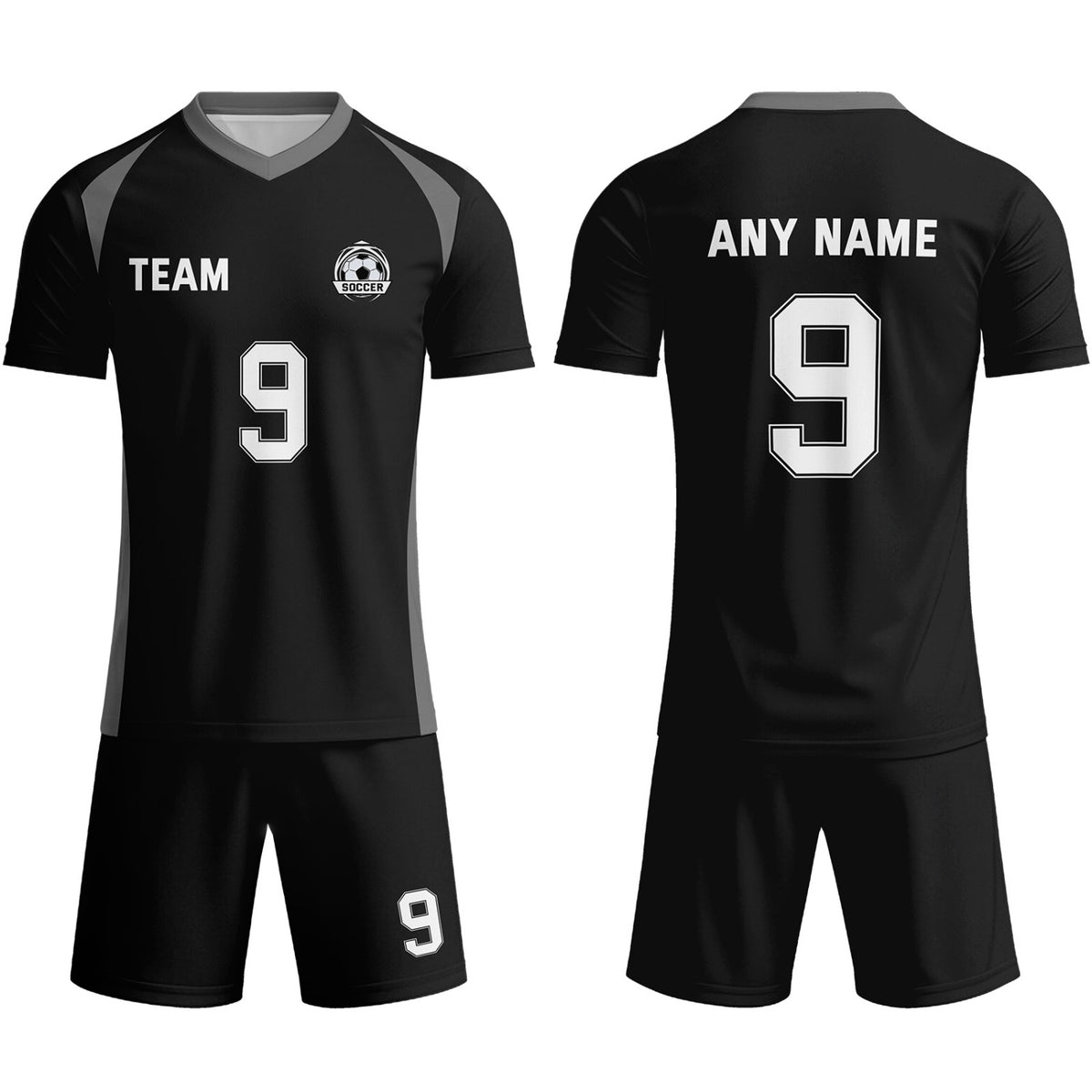Custom Black &amp; Grey-White Soccer Uniform Set - Personalized Team Name &amp; Number | Vosoli