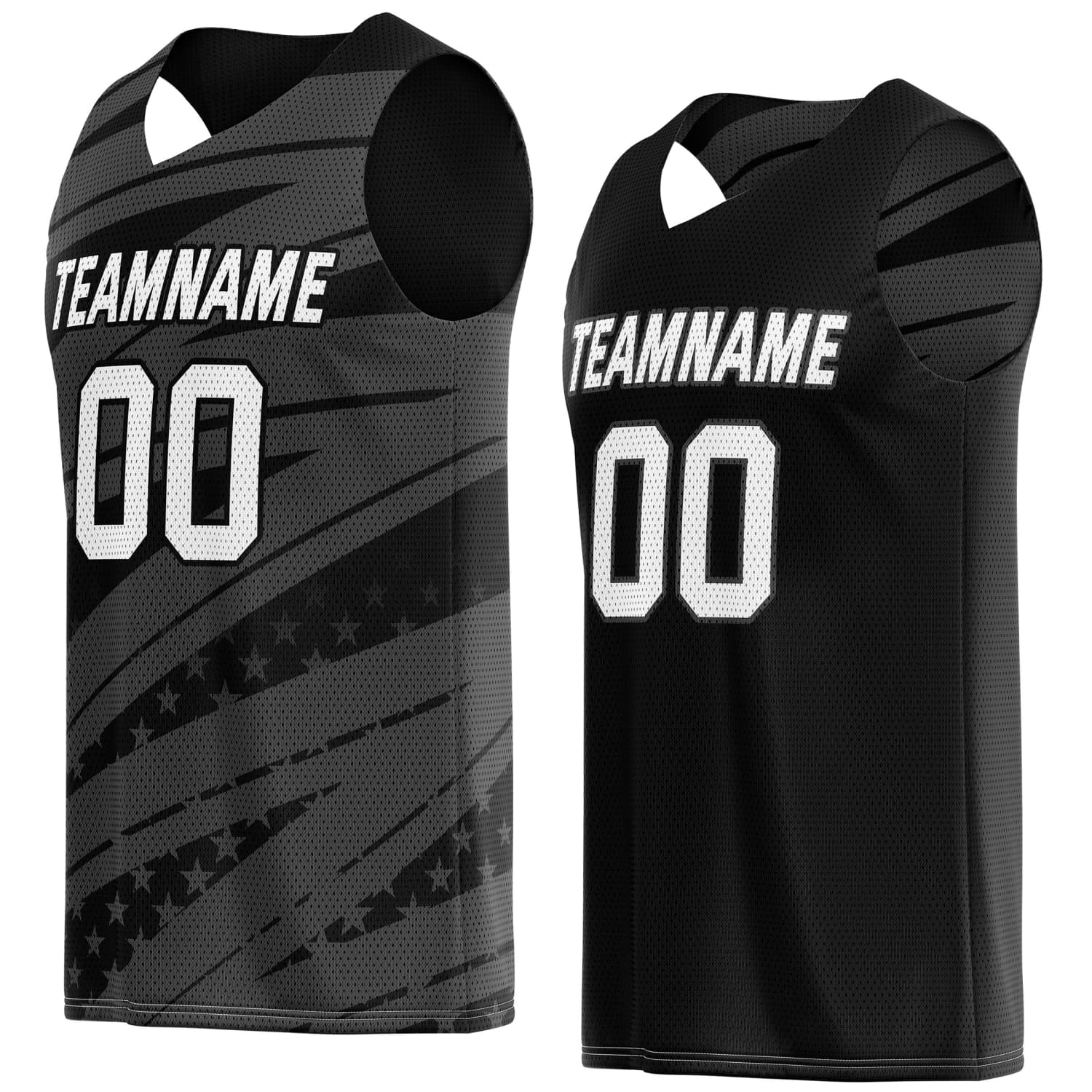Custom Reversible Basketball Jersey for Individuals & Teams – Black Grey White Star Stripe | Vosoli