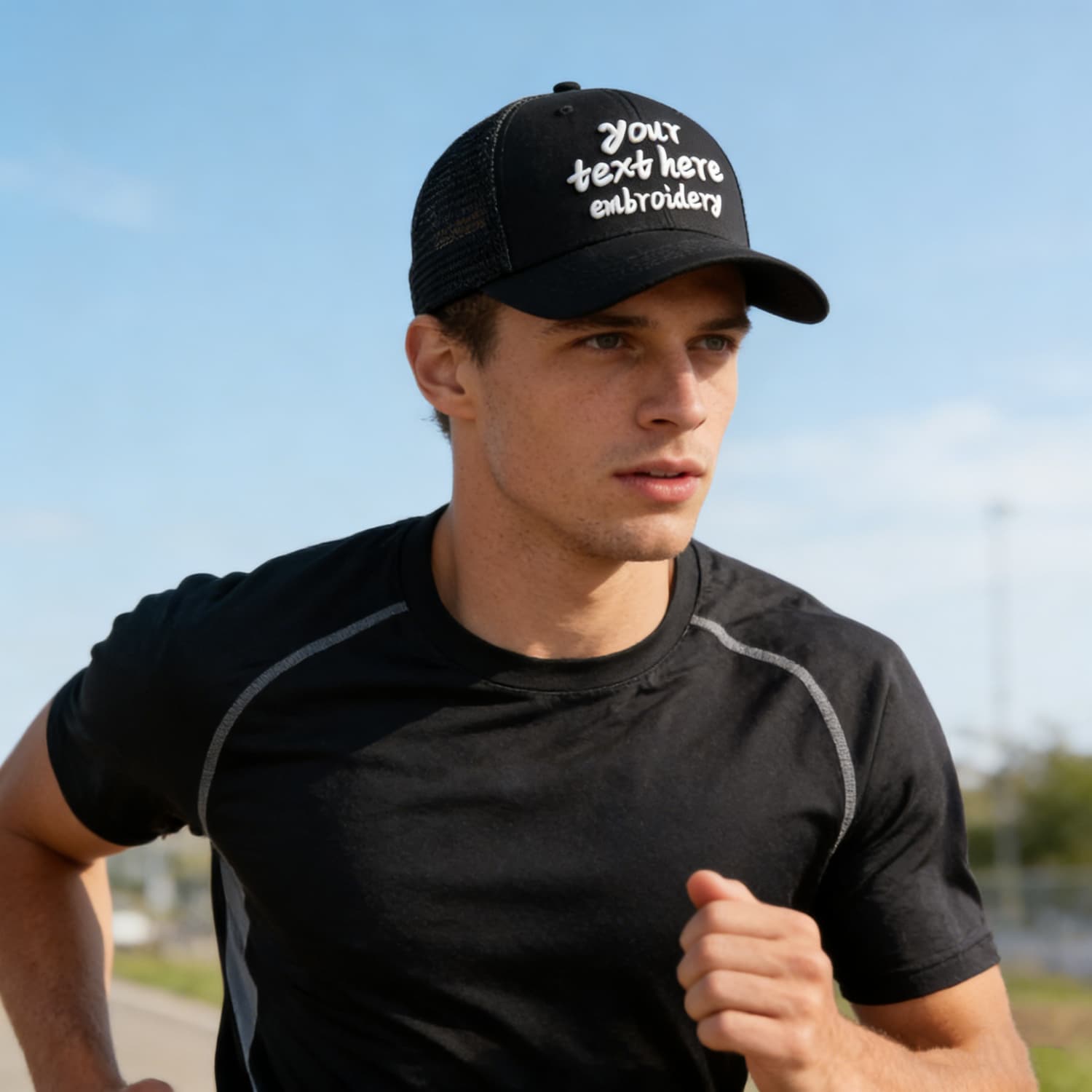 Vosoli Black Mesh-Back Trucker Cap - Unisex Personal & Team Custom 3D Embroidery or Print Hat