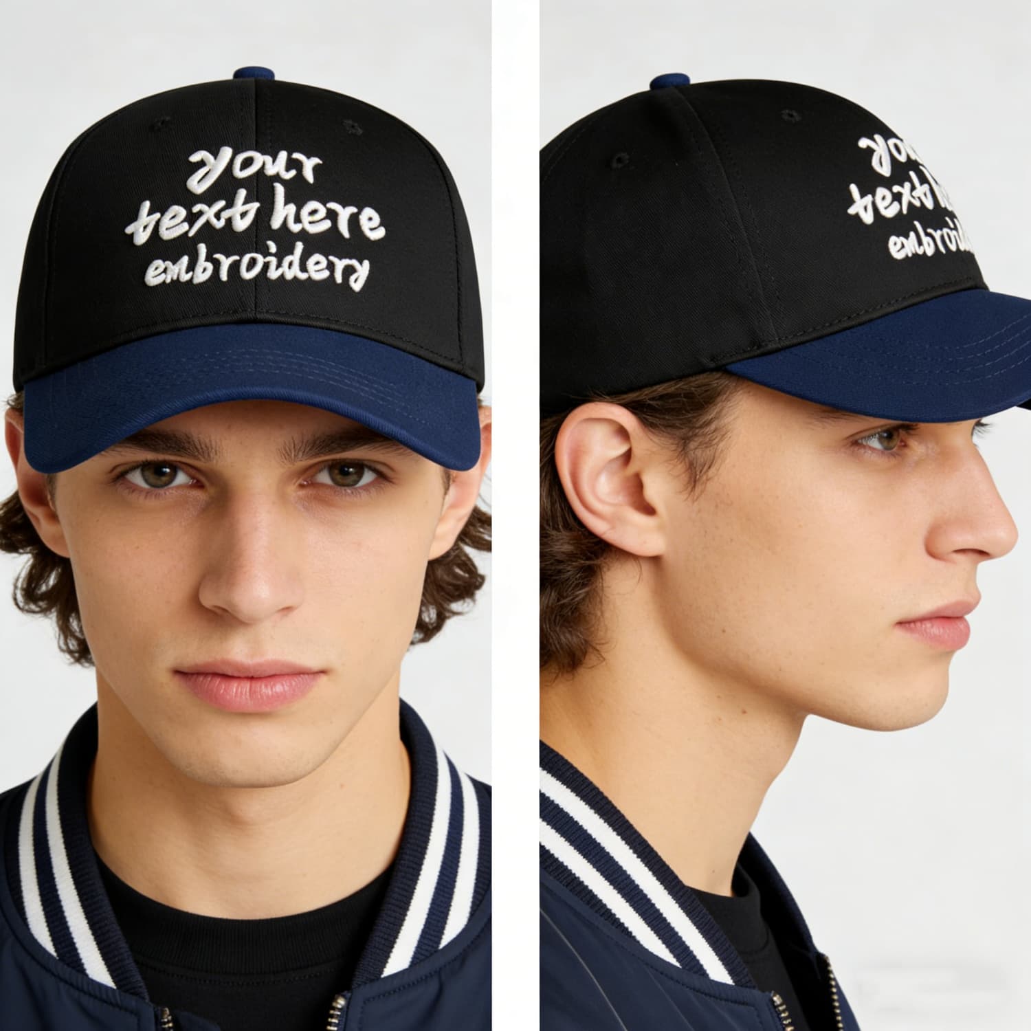Vosoli Black Navy Two-Tone Baseball Cap - Unisex Custom 3D Embroidery or Print