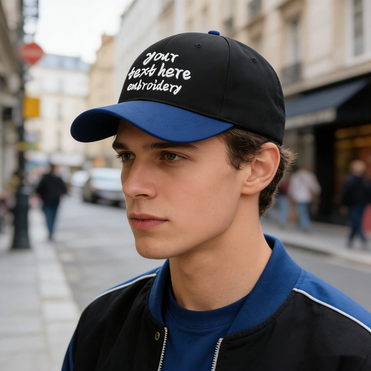 Vosoli Black Navy Two-Tone Baseball Cap - Unisex Custom 3D Embroidery or Print