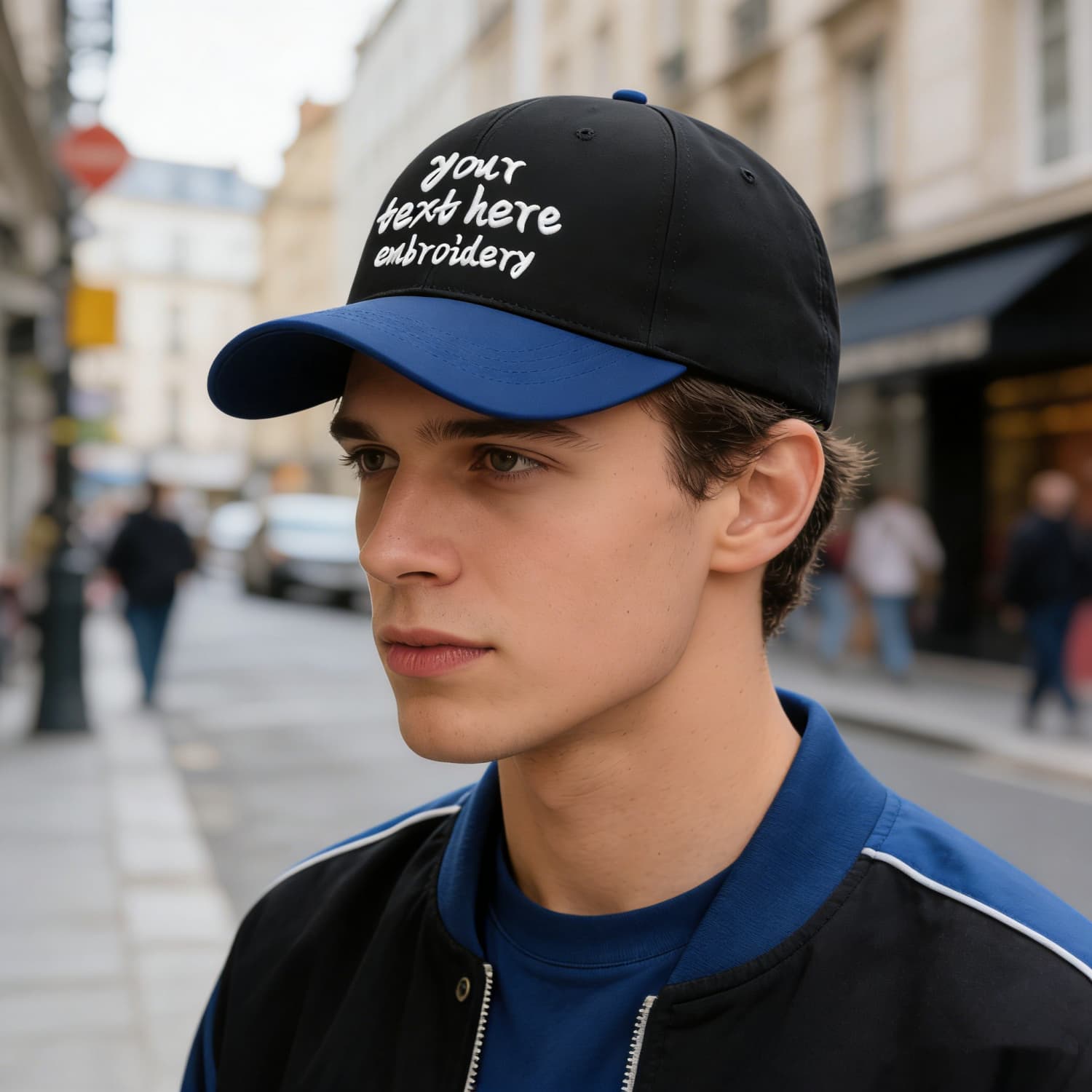 Vosoli Black Navy Two-Tone Baseball Cap - Unisex Custom 3D Embroidery or Print