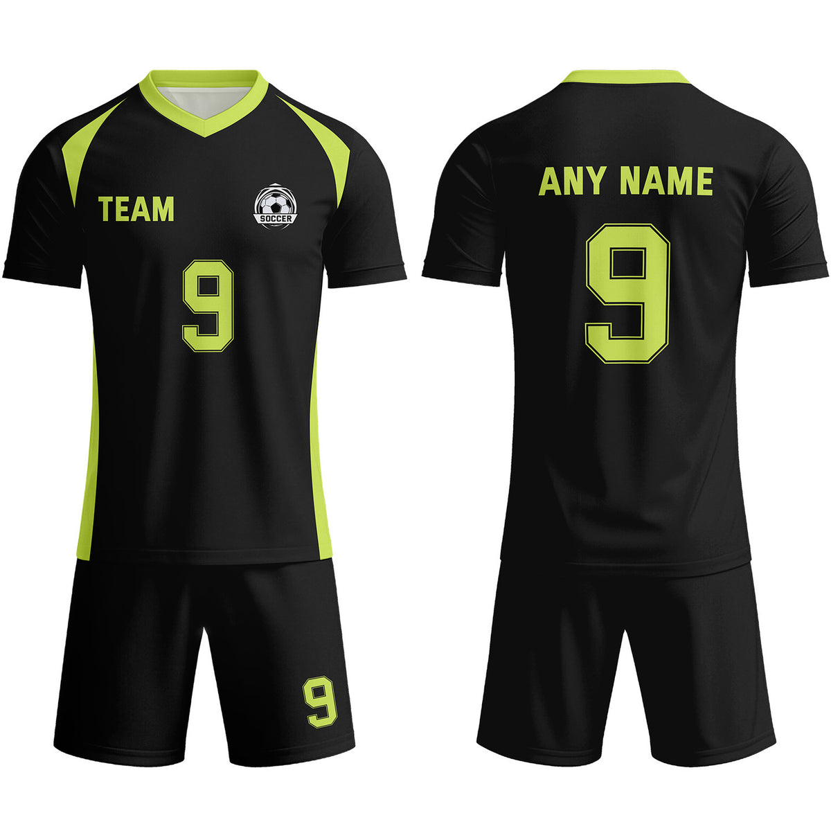 Custom Black &amp; Neon Lime Soccer Uniform Set - Personalized Team Name &amp; Number | Vosoli