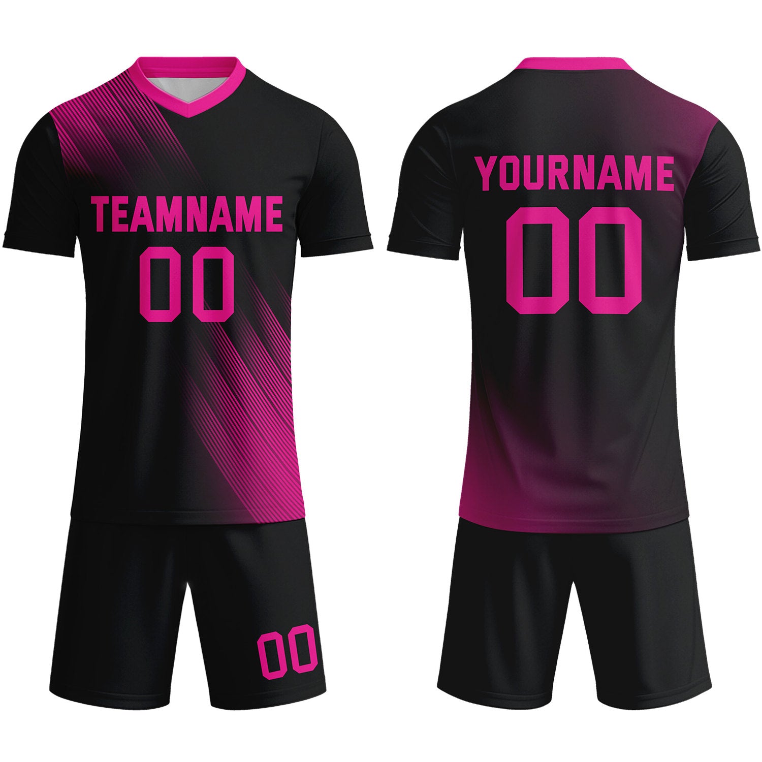 Custom Black & Neon Pink Stripe Soccer Uniform Set for Teams & Individuals | Vosoli