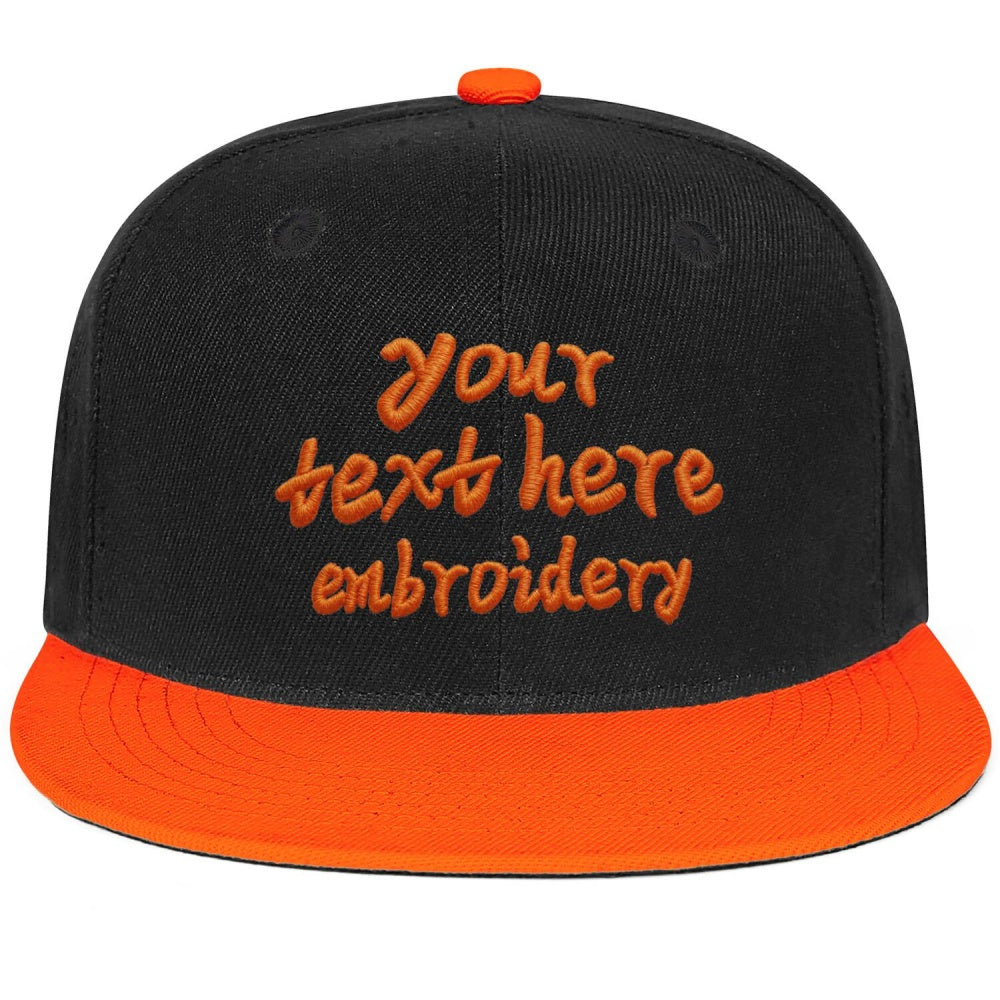 Vosoli Black Orange Flat Brim Cap - Custom Embroidered Personalized Hat