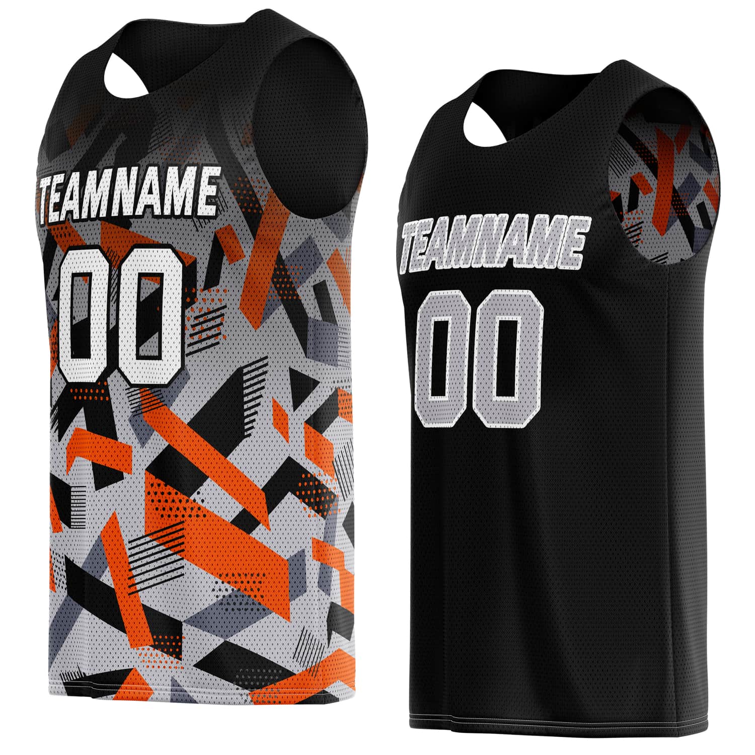 Custom Reversible Basketball Jersey for Individuals & Teams – Black Orange Grey Abstract Geo | Vosoli
