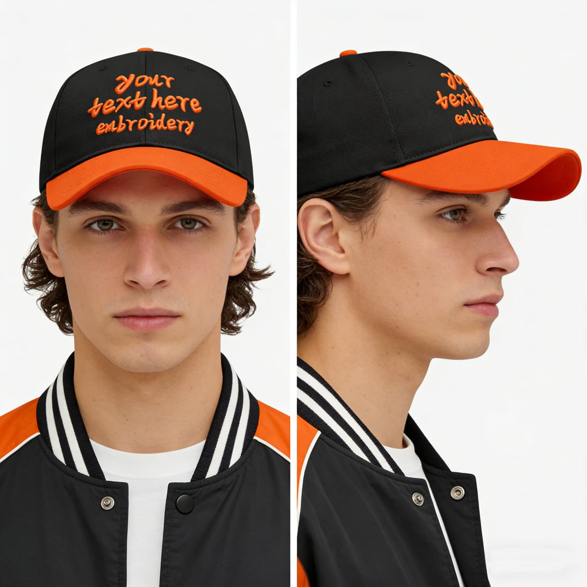 Vosoli Black Orange Two-Tone Baseball Cap - Unisex Custom 3D Embroidery or Print
