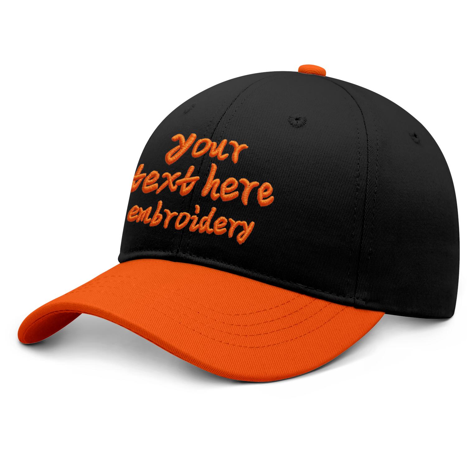 Vosoli Black Orange Two-Tone Baseball Cap - Unisex Custom 3D Embroidery or Print