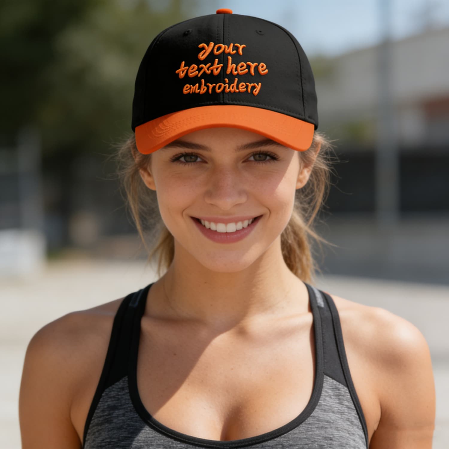 Vosoli Black Orange Two-Tone Baseball Cap - Unisex Custom 3D Embroidery or Print
