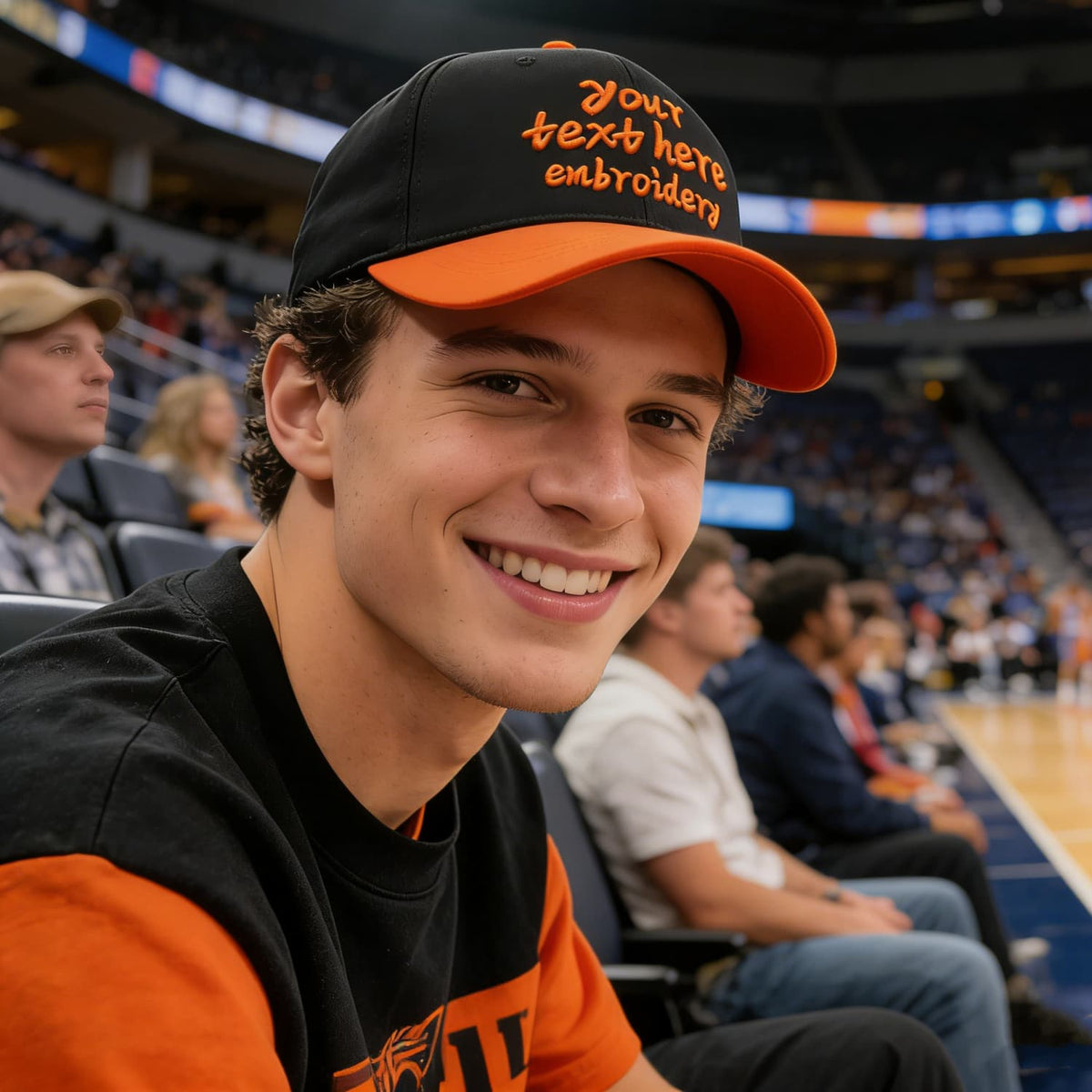Vosoli Black Orange Two-Tone Baseball Cap - Unisex Custom 3D Embroidery or Print