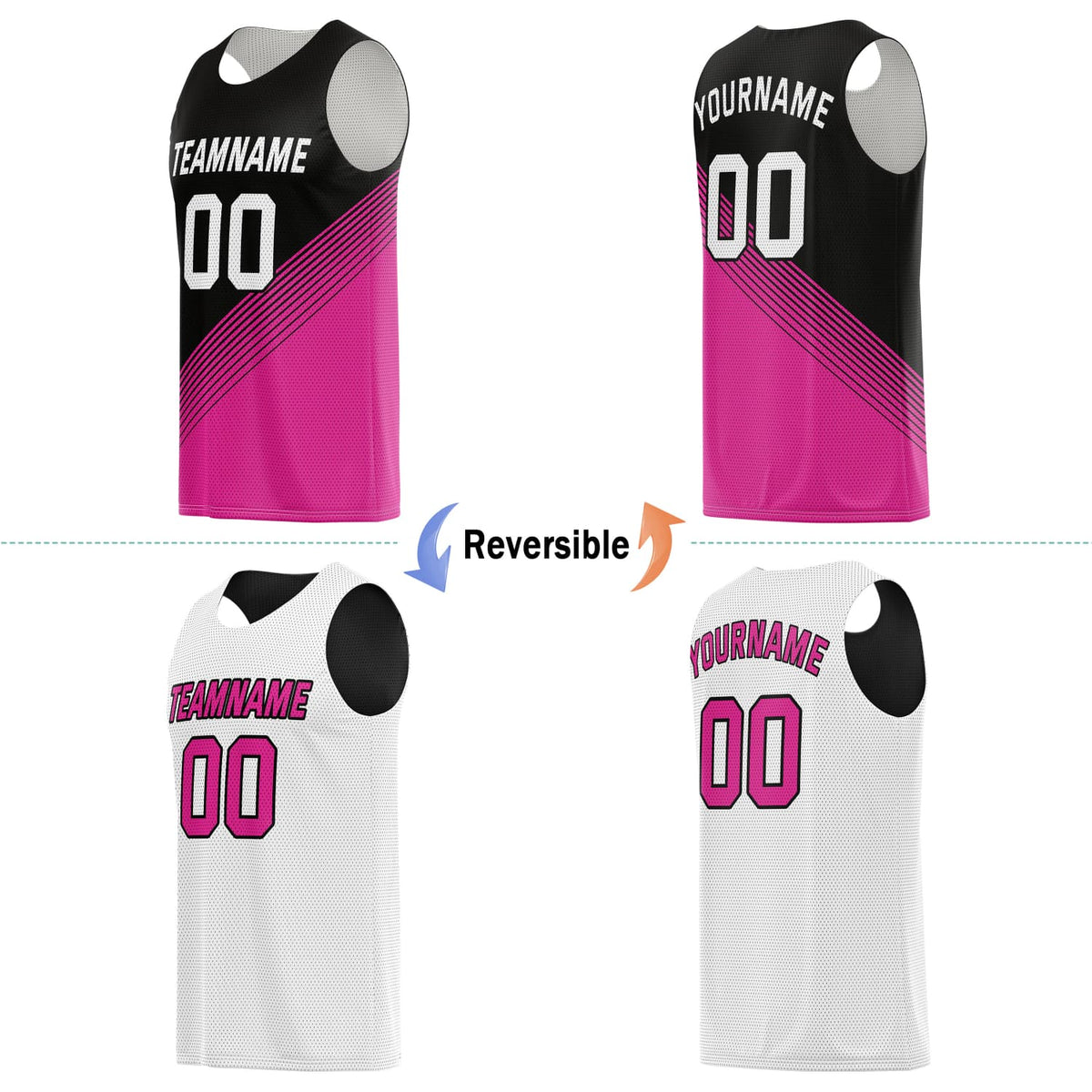 Custom Reversible Basketball Jersey for Individuals & Teams – Black, Pink & White | Vosoli