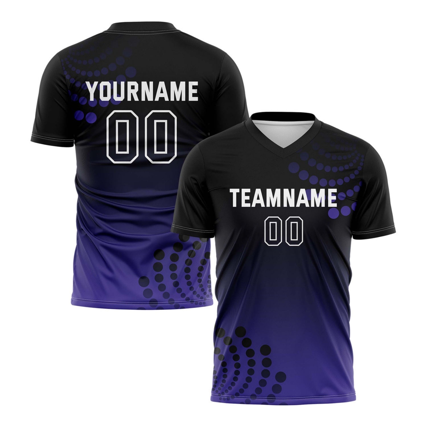 Custom Black & Purple Dot Pattern Ombre Soccer Jersey for Teams & Individuals | Vosoli