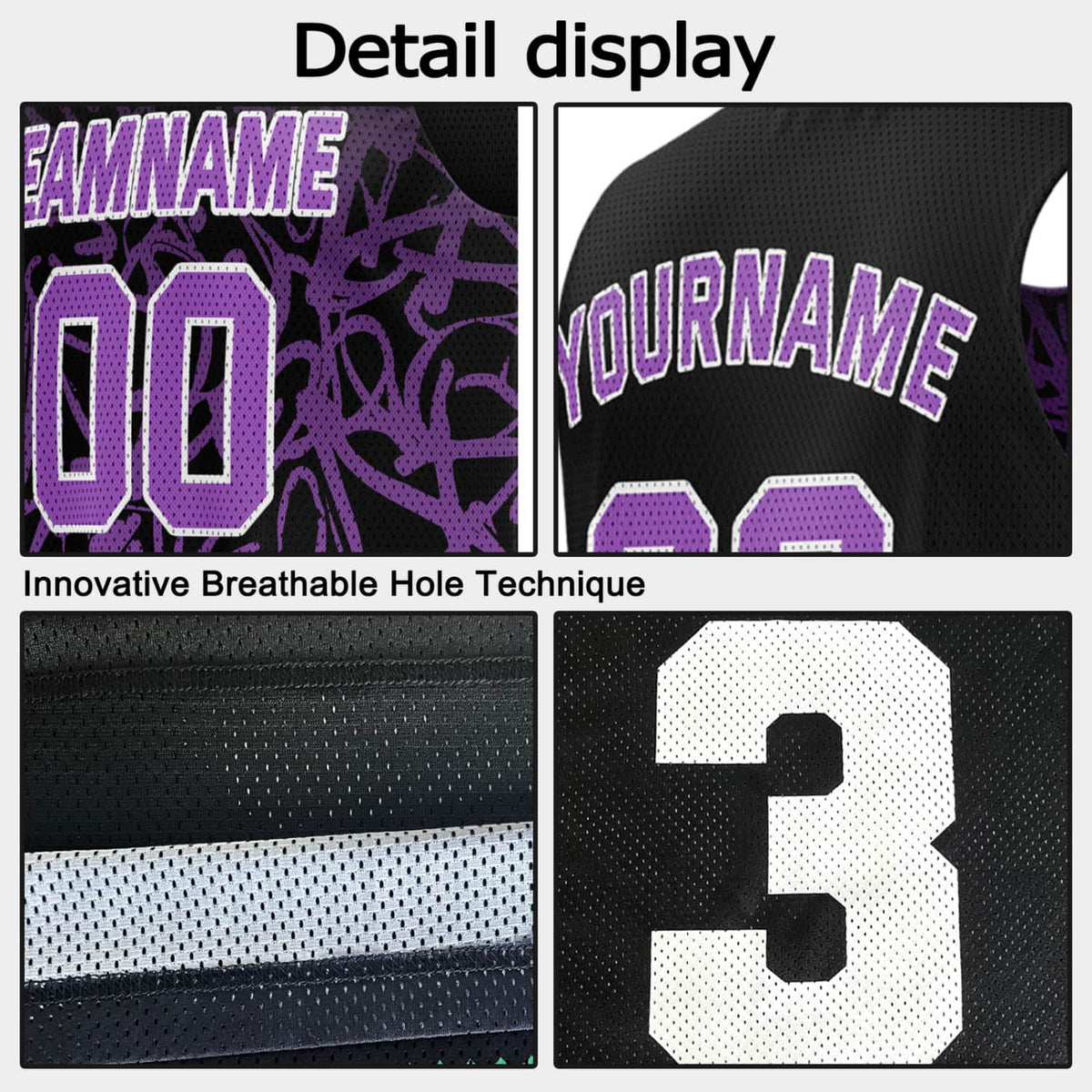 Custom Reversible Basketball Jersey for Individuals & Teams – Black & Purple Graffiti | Vosoli