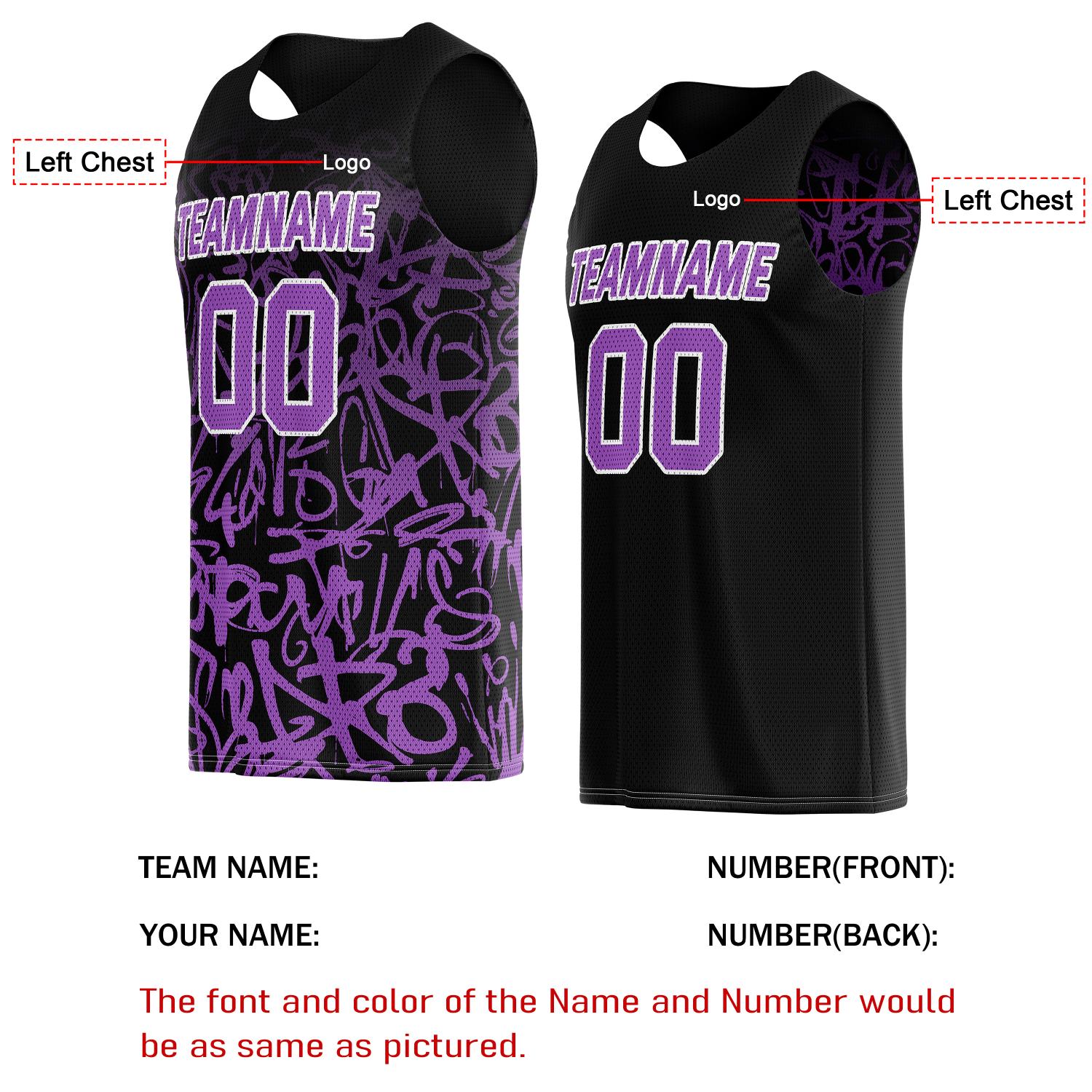 Custom Reversible Basketball Jersey for Individuals & Teams – Black & Purple Graffiti | Vosoli
