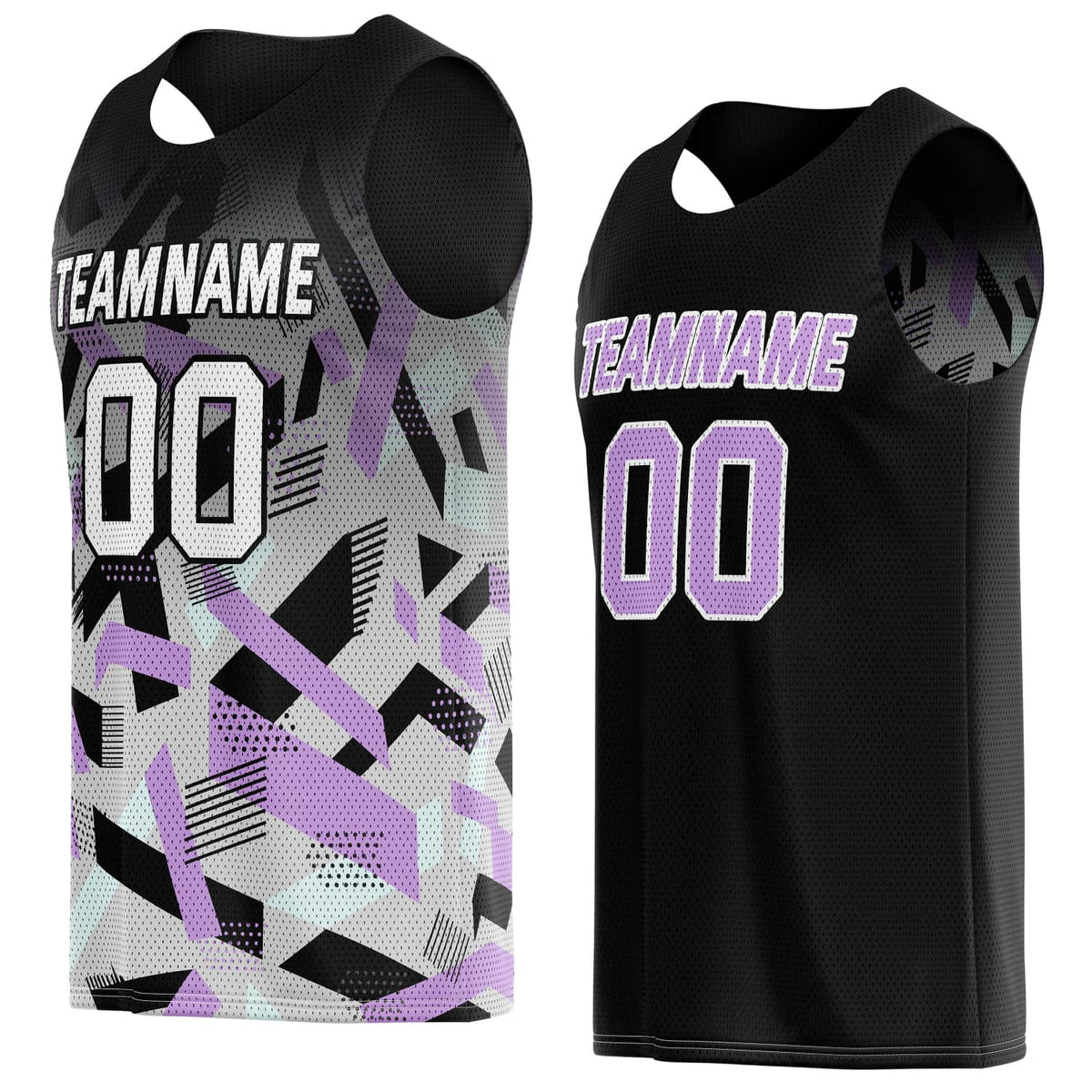 Custom Reversible Basketball Jersey for Individuals &amp; Teams – Black Purple Grey Abstract Geo | Vosoli