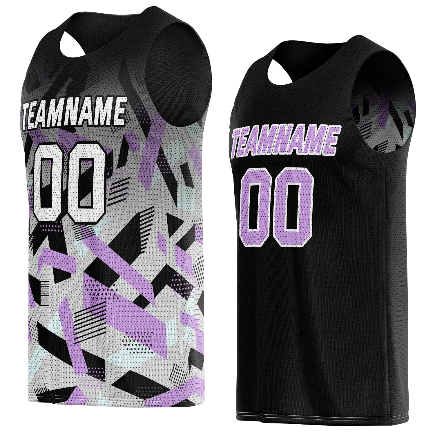 Custom Reversible Basketball Jersey for Individuals & Teams – Black Purple Grey Abstract Geo | Vosoli