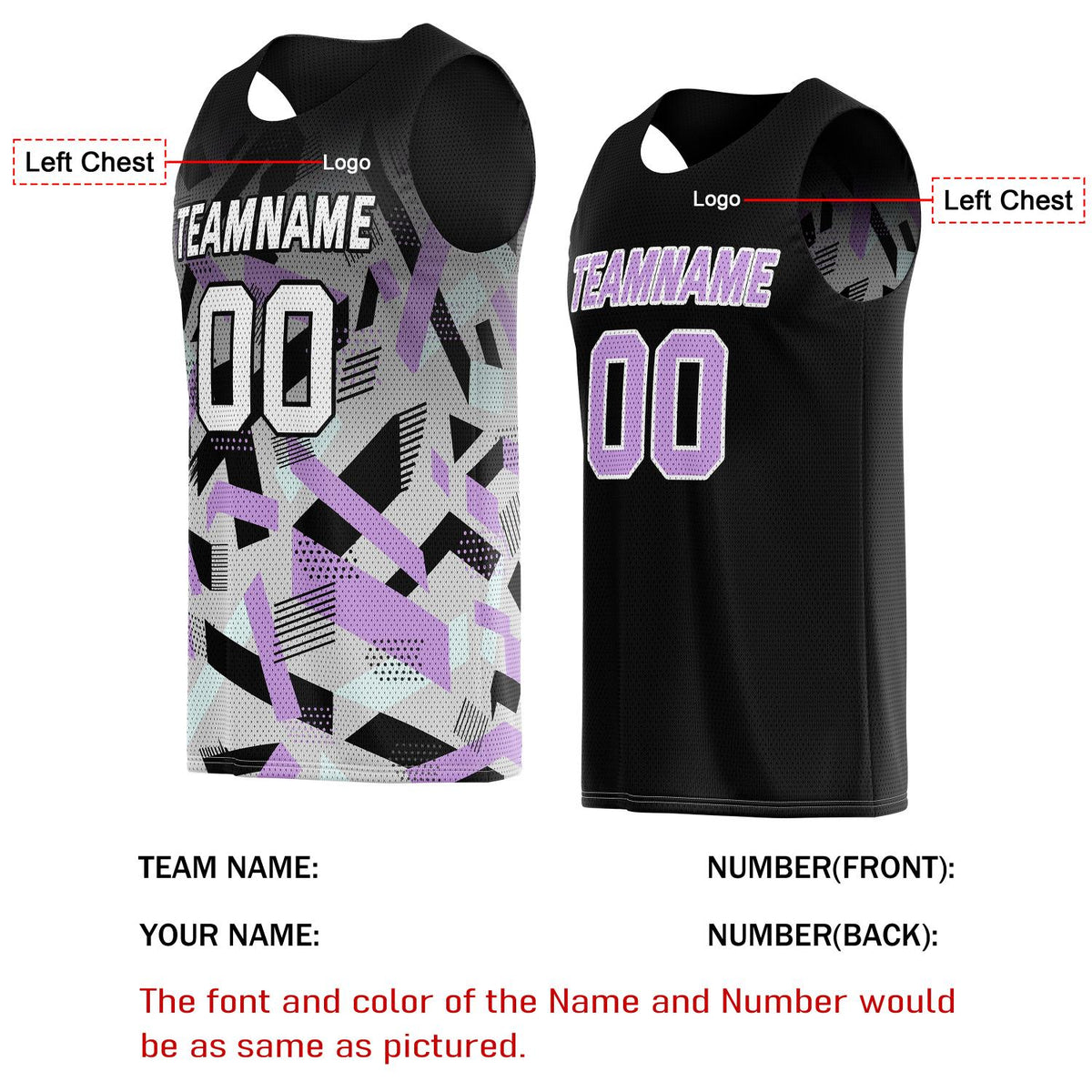 Custom Reversible Basketball Jersey for Individuals & Teams – Black Purple Grey Abstract Geo | Vosoli