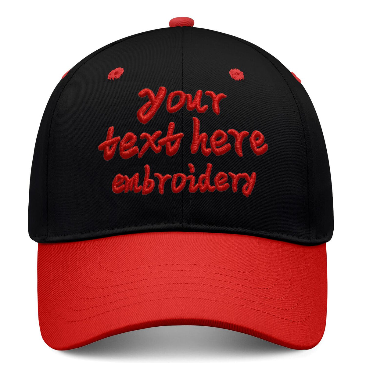 Vosoli Black & Red Color-Block Deep Bill Baseball Cap - Unisex Custom 3D Embroidery or Print Hat