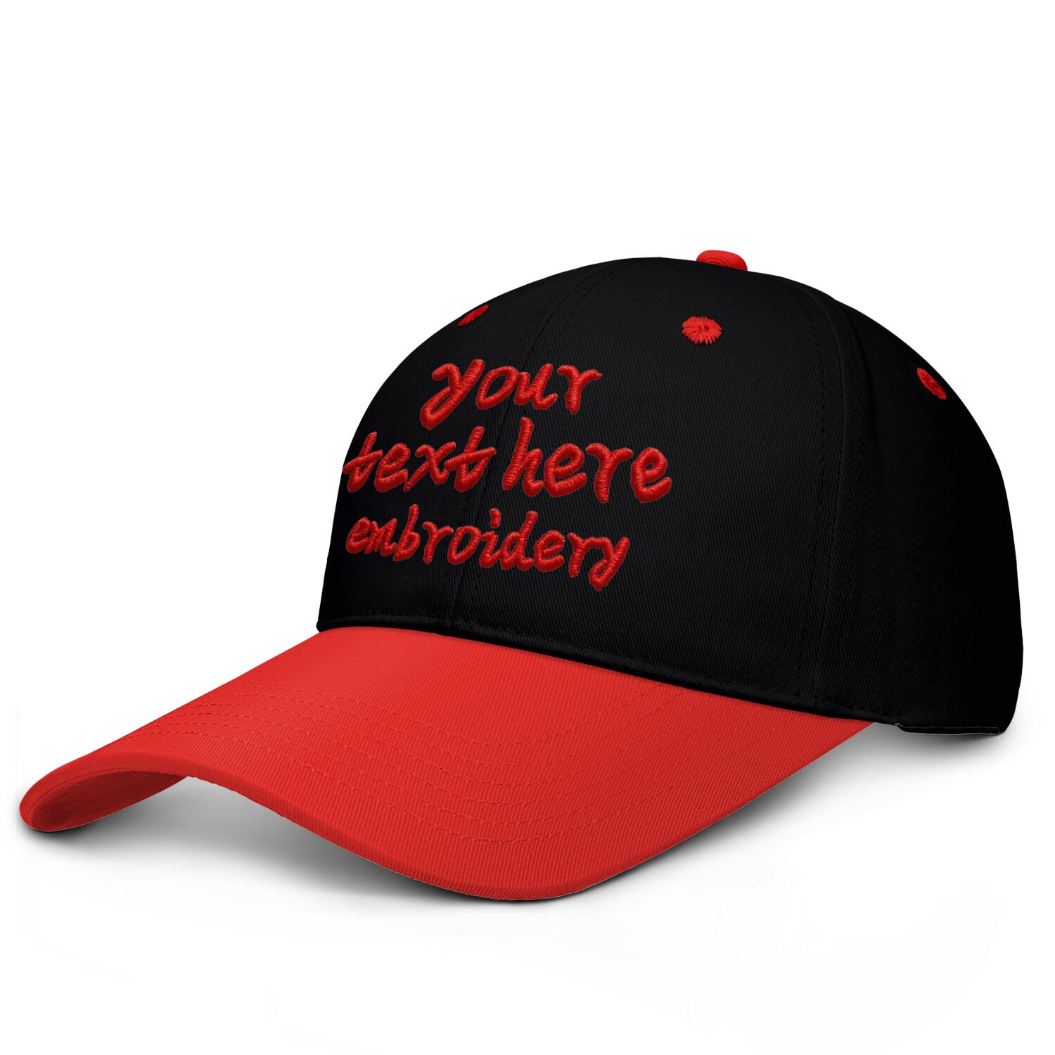 Vosoli Black & Red Color-Block Deep Bill Baseball Cap - Unisex Custom 3D Embroidery or Print Hat