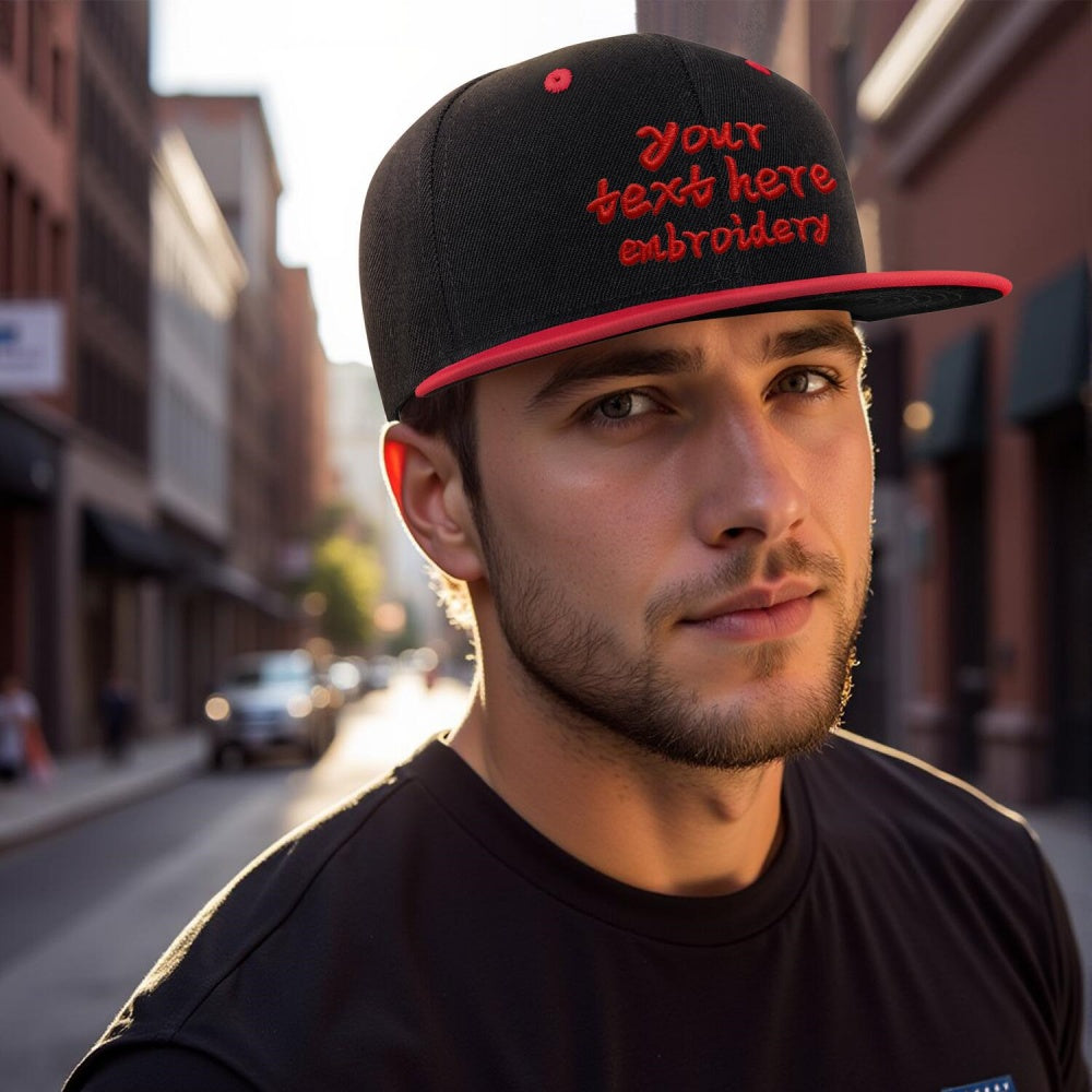 Vosoli Black Red Flat Brim Cap - Custom Embroidered Personalized Hat