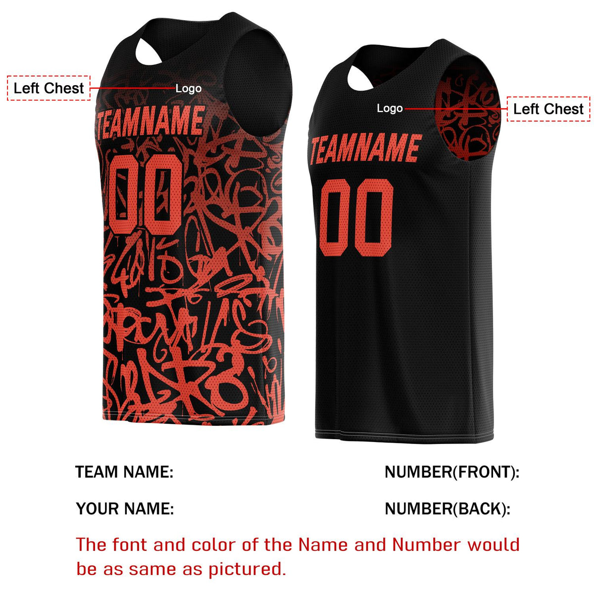 Custom Reversible Basketball Jersey for Individuals & Teams – Black & Orange Graffiti | Vosoli