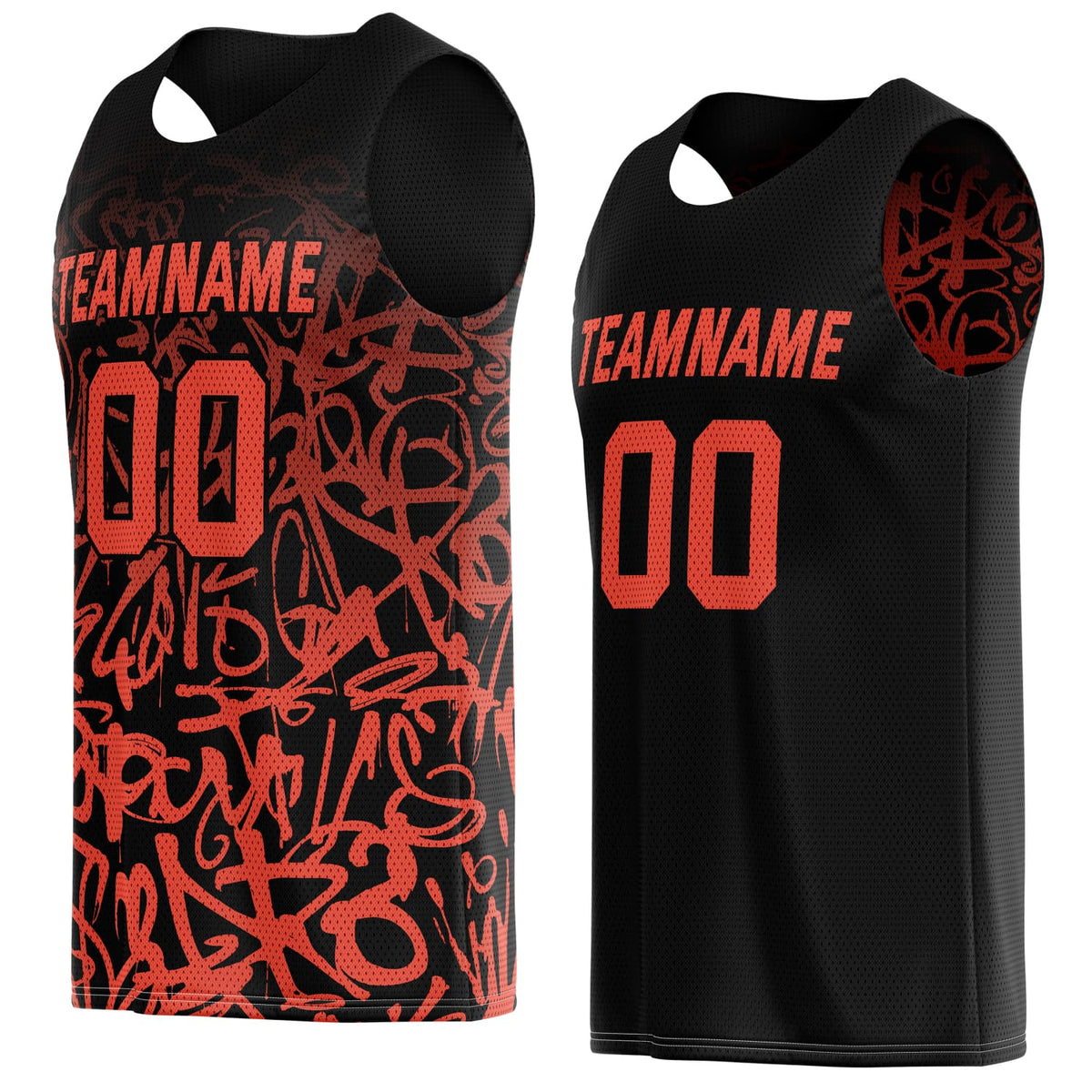 Custom Reversible Basketball Jersey for Individuals &amp; Teams – Black &amp; Orange Graffiti | Vosoli