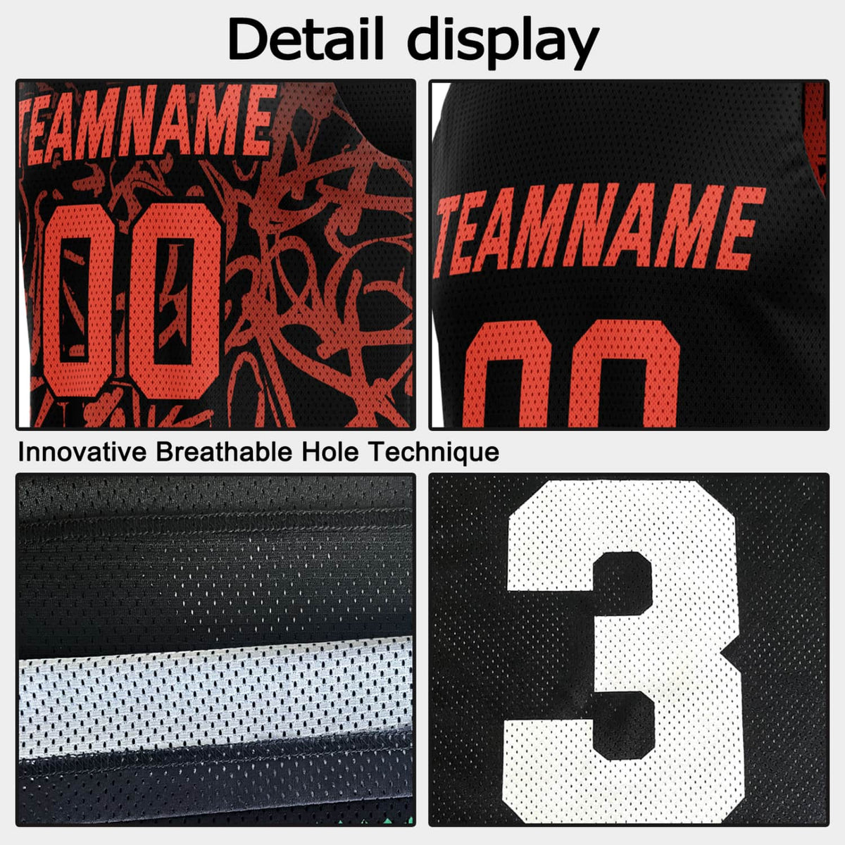 Custom Reversible Basketball Jersey for Individuals & Teams – Black & Orange Graffiti | Vosoli