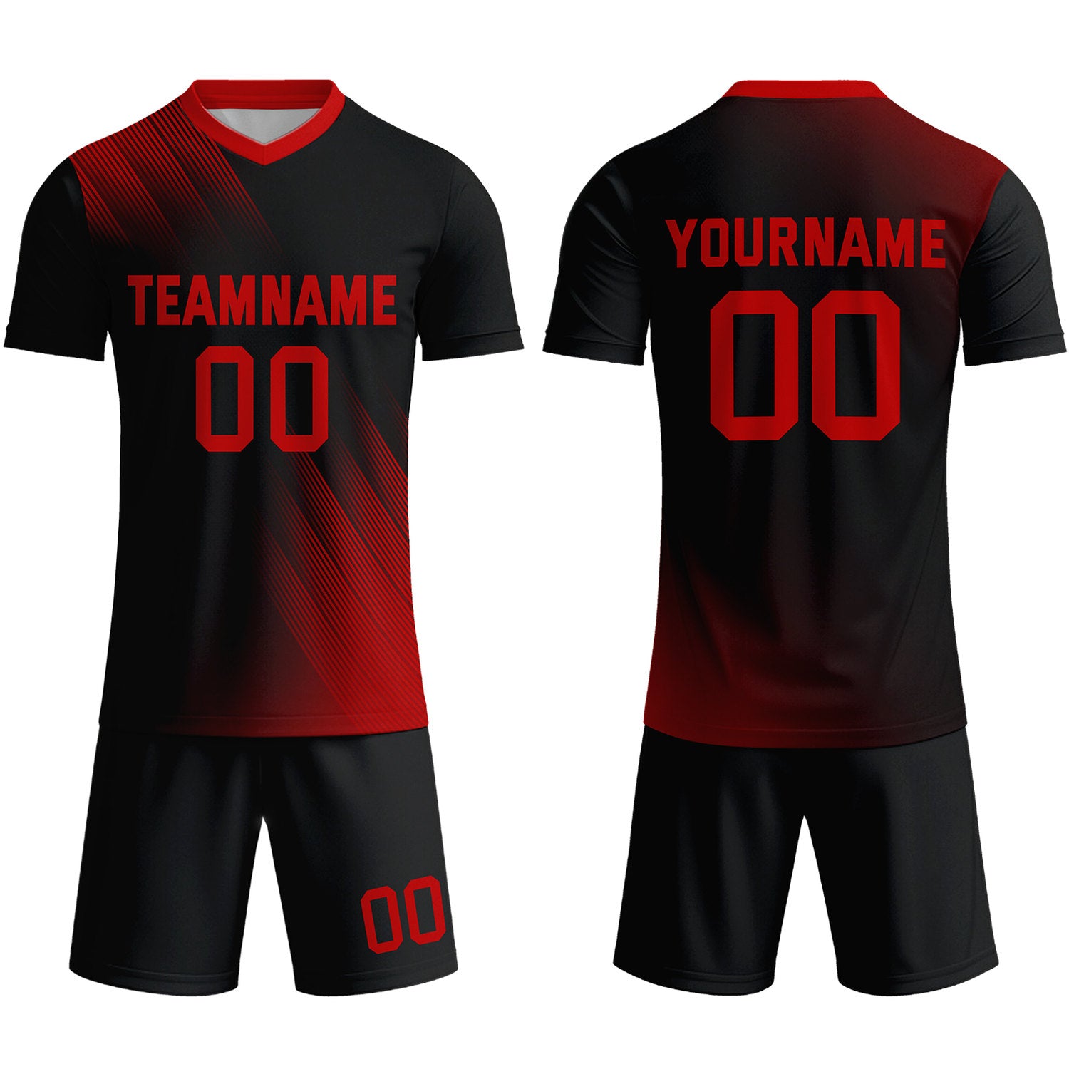 Custom Black & Red Stripe Soccer Uniform Set for Teams & Individuals | Vosoli