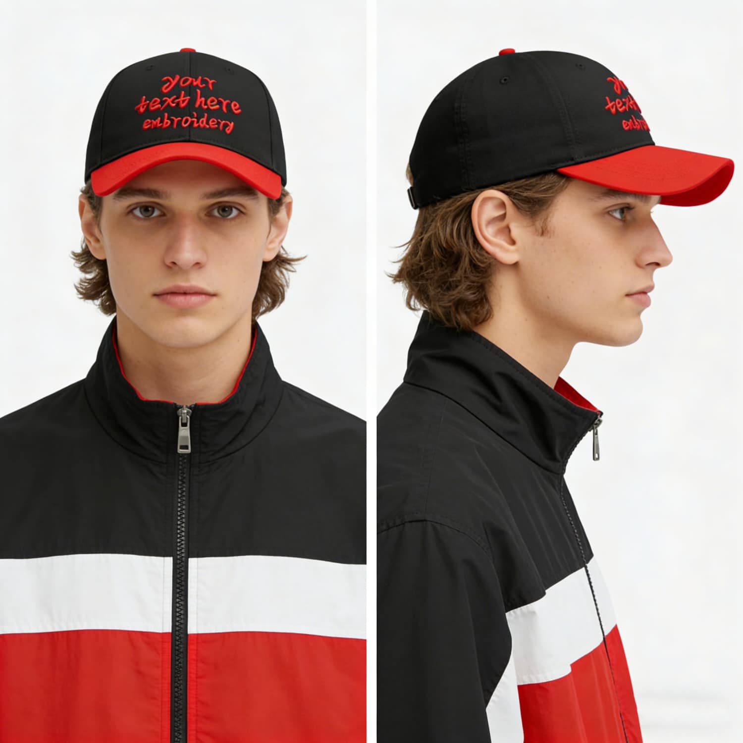 Vosoli Black Red Two-Tone Baseball Cap - Unisex Custom 3D Embroidery or Print