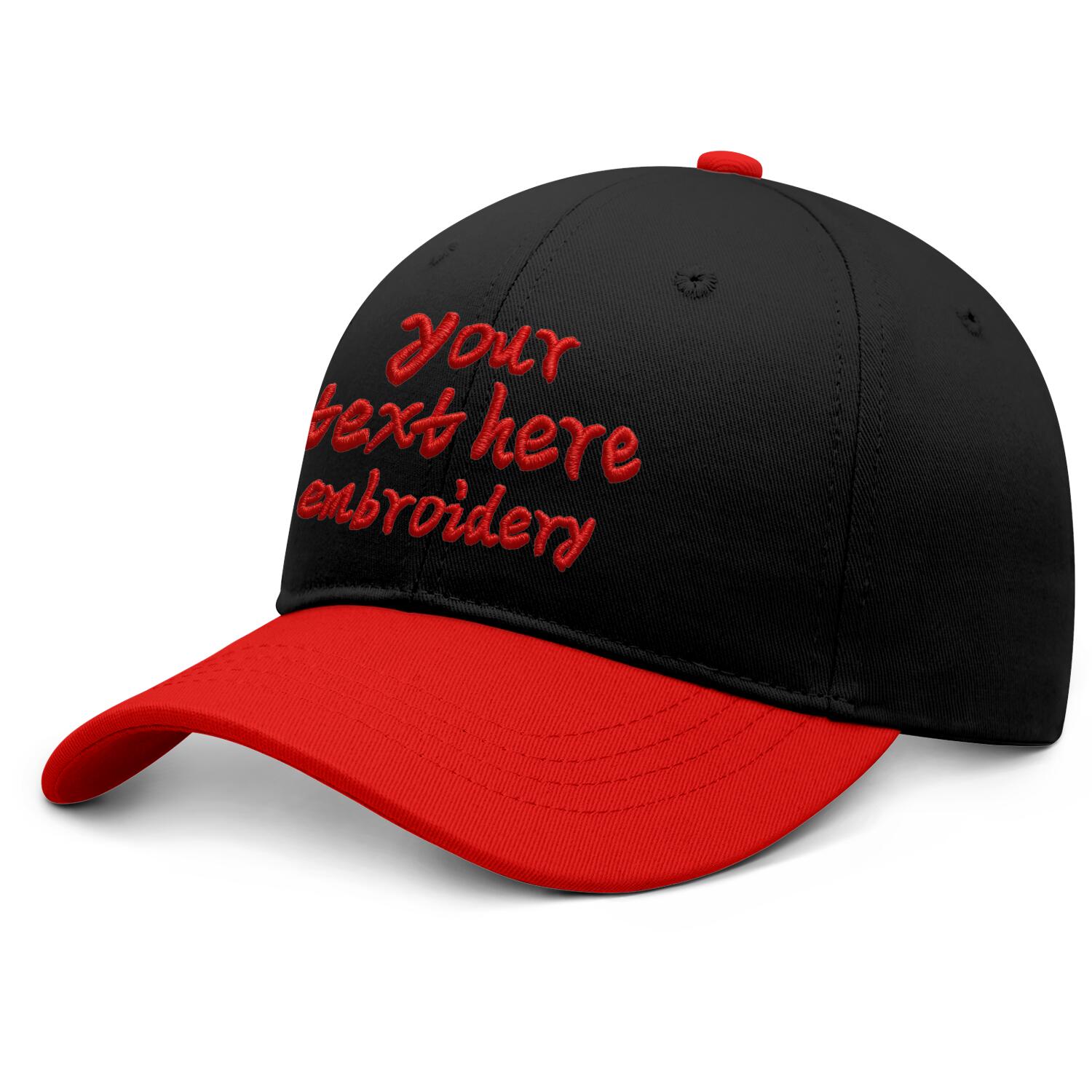 Vosoli Black Red Two-Tone Baseball Cap - Unisex Custom 3D Embroidery or Print