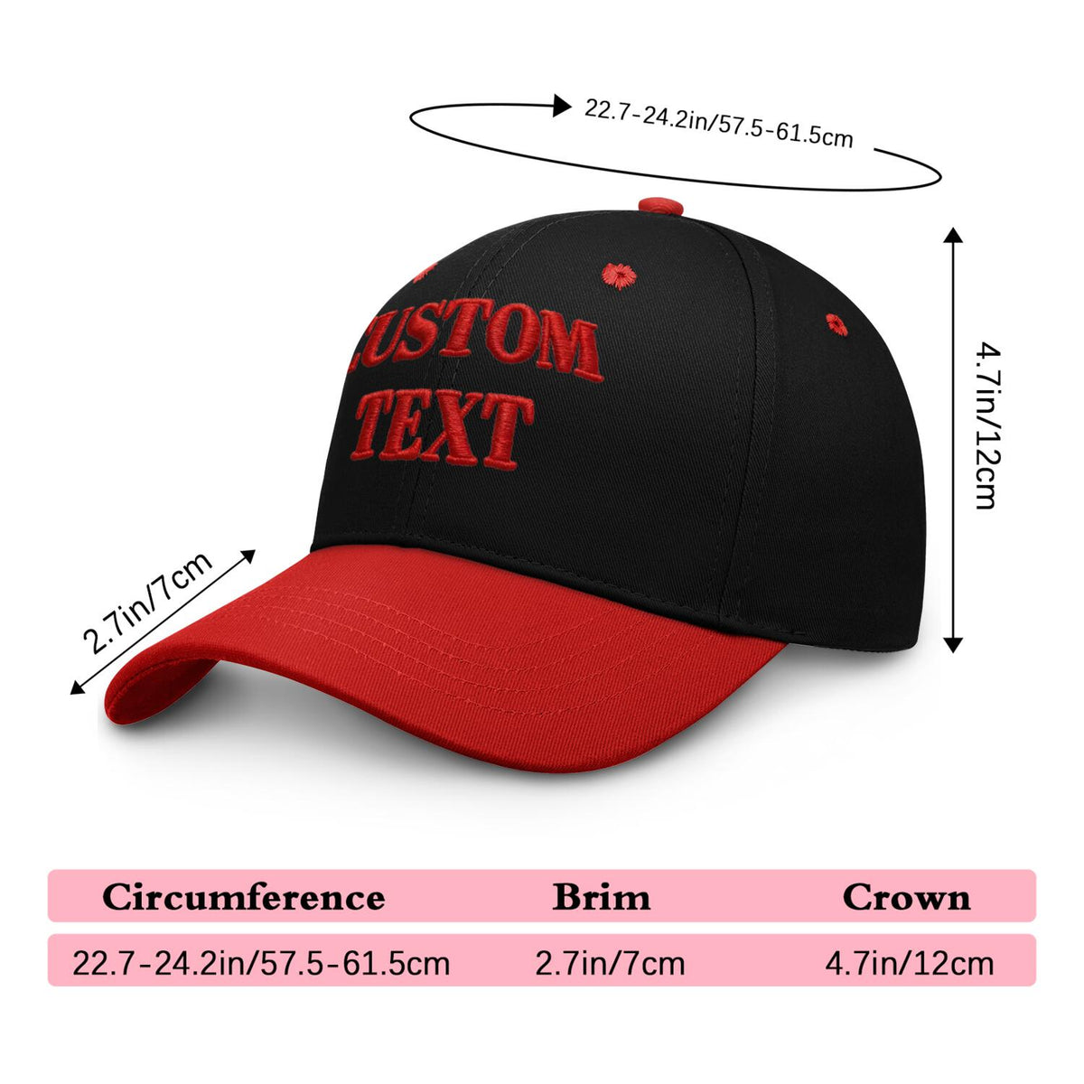 Vosoli Black Red Two-Tone Baseball Cap - Unisex Custom 3D Embroidery or Print
