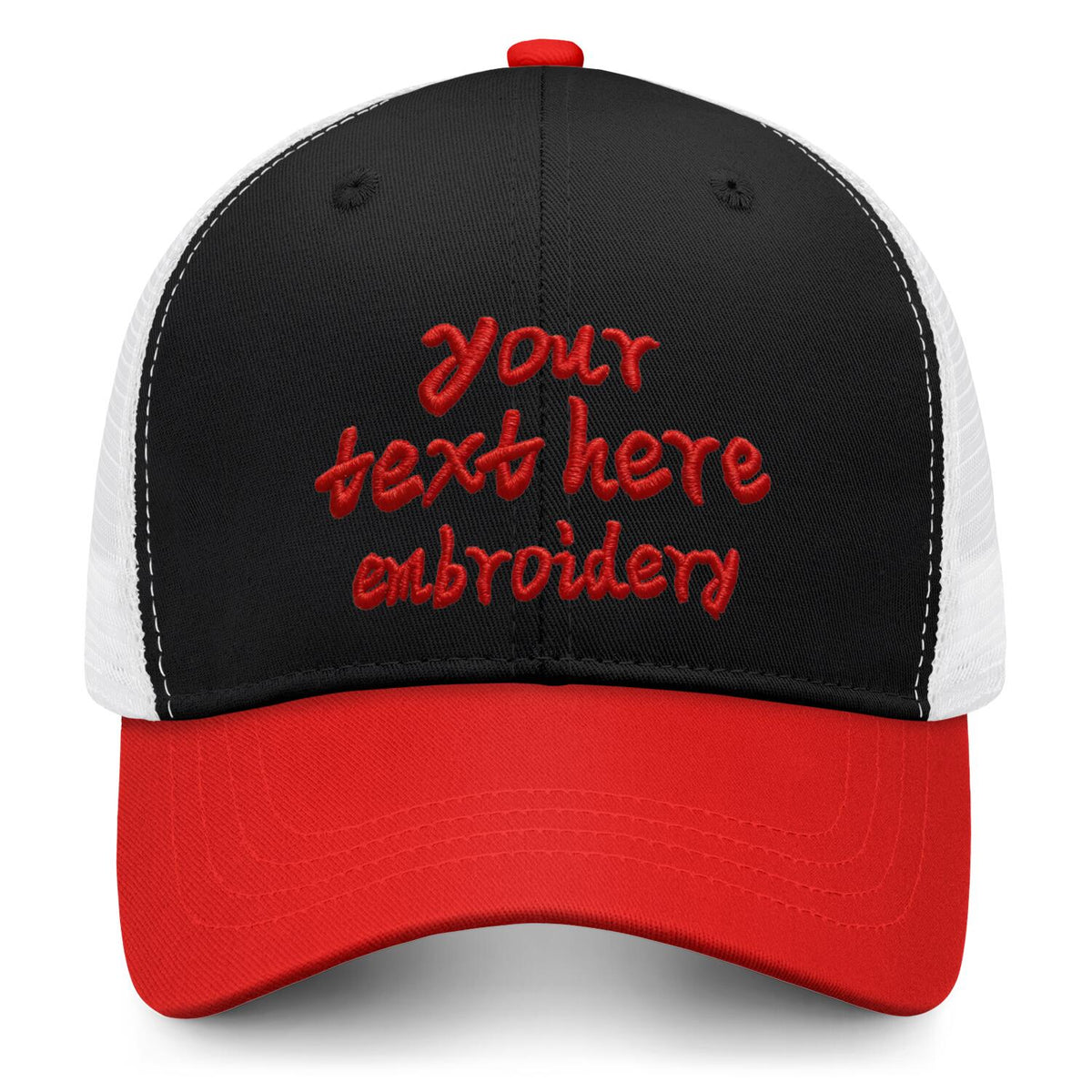 Vosoli Black & Red Two-Tone Baseball Trucker Hat - Unisex Custom 3D Embroidery or Print