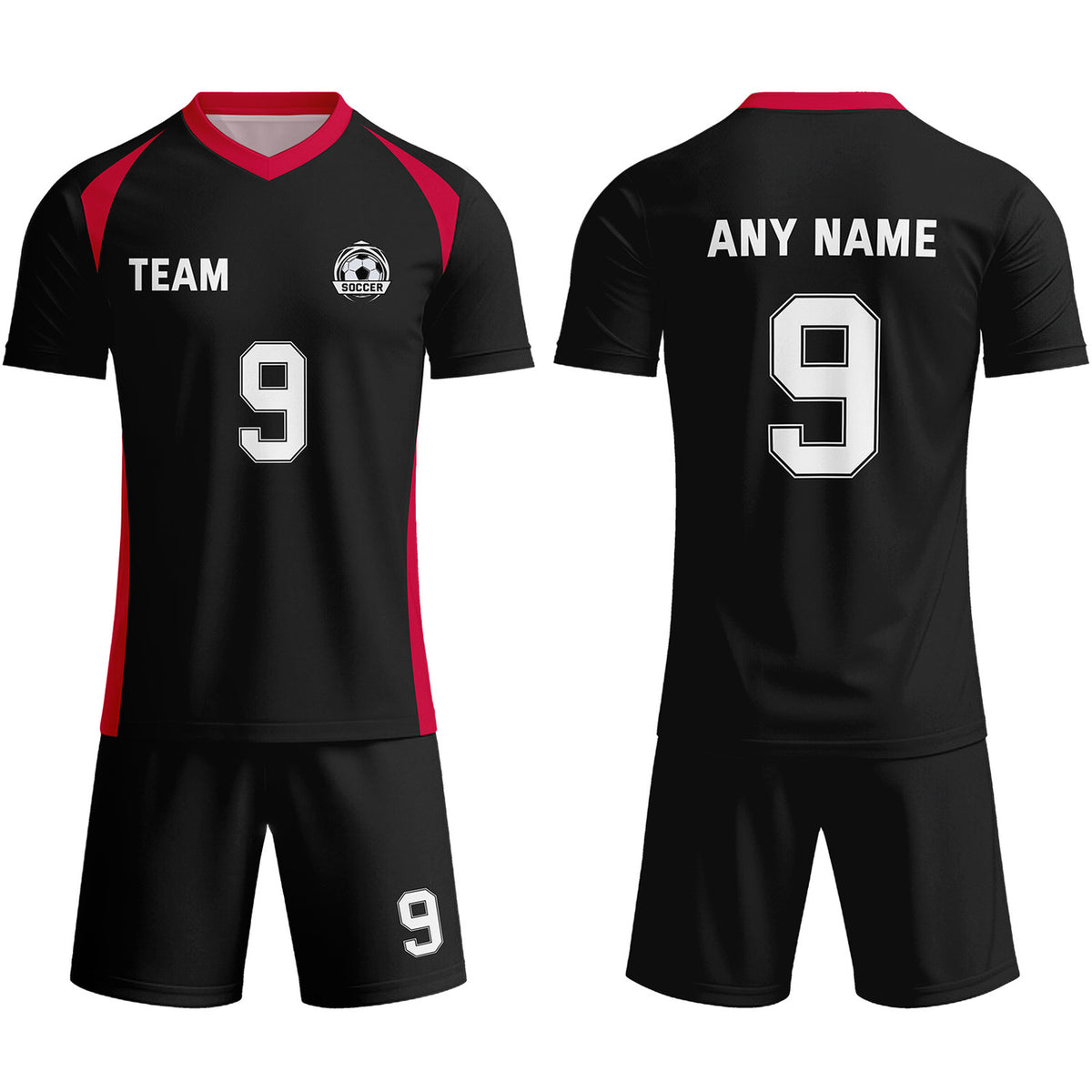 Custom Black &amp; Red-White Soccer Uniform Set - Personalized Team Name &amp; Number | Vosoli