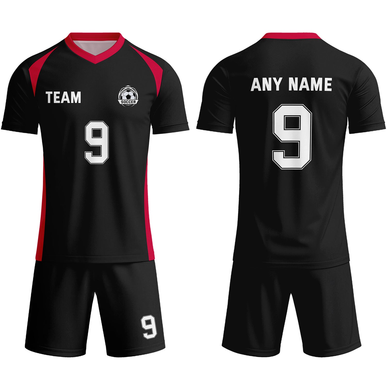 Custom Black & Red-White Soccer Uniform Set - Personalized Team Name & Number | Vosoli