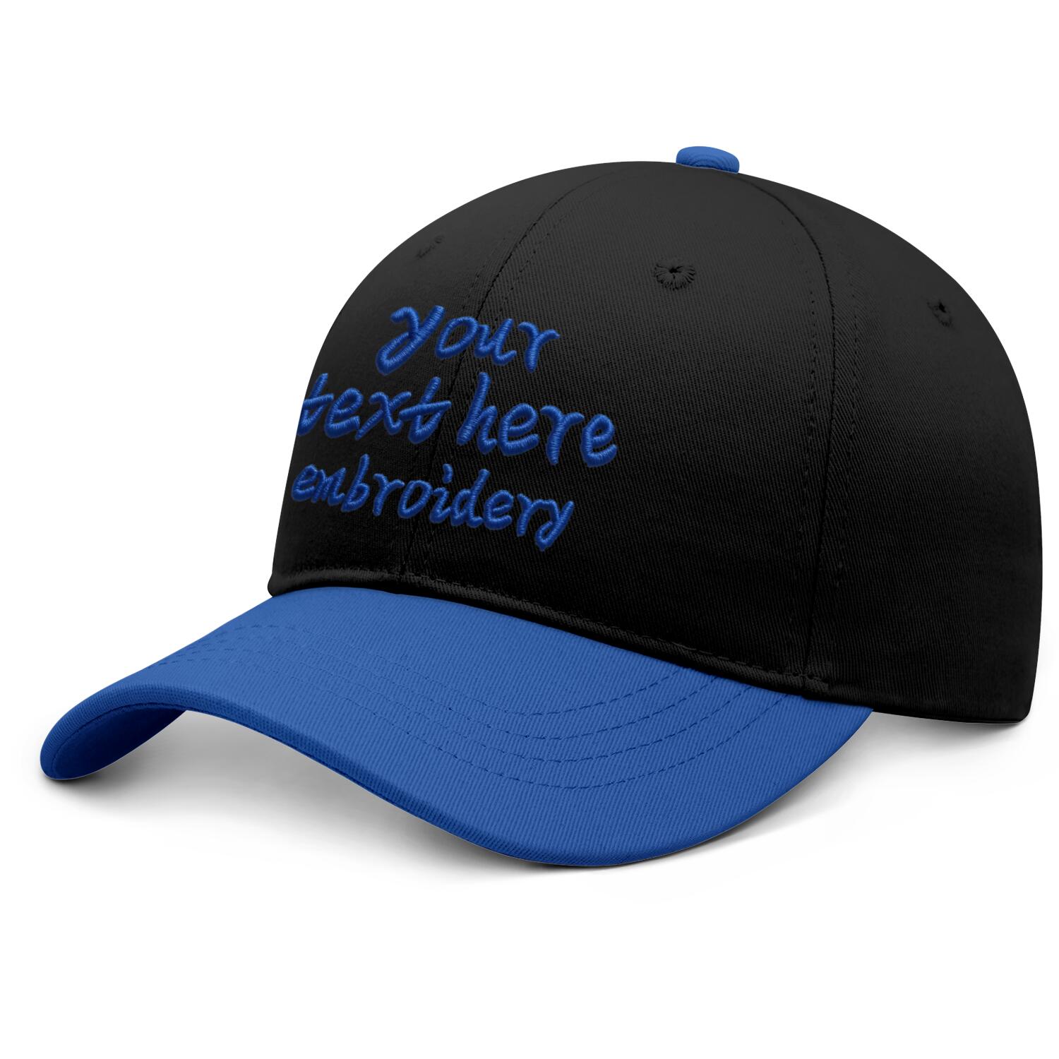 Vosoli Black Royal Blue Two-Tone Baseball Cap - Unisex Custom 3D Embroidery or Print