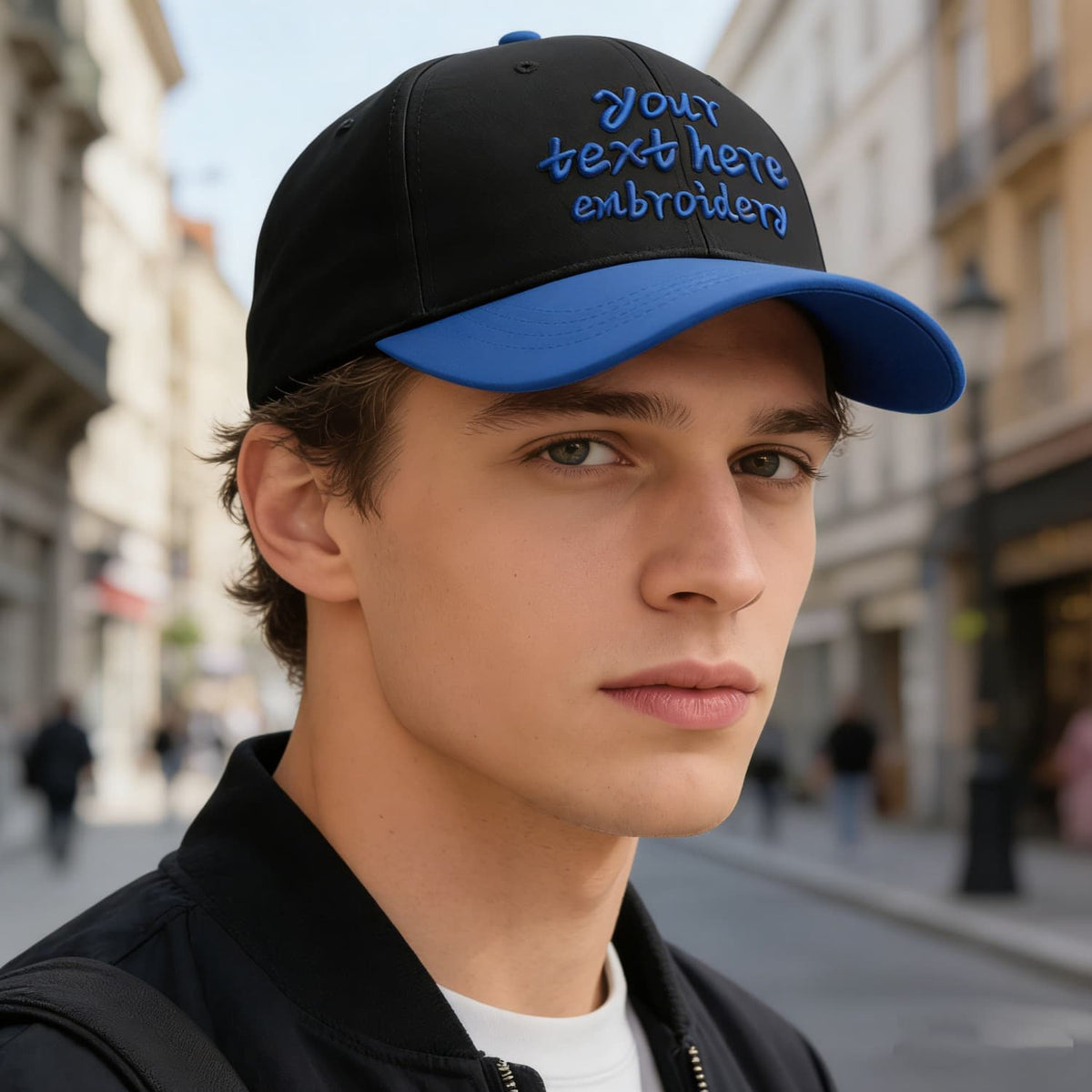 Vosoli Black Royal Blue Two-Tone Baseball Cap - Unisex Custom 3D Embroidery or Print