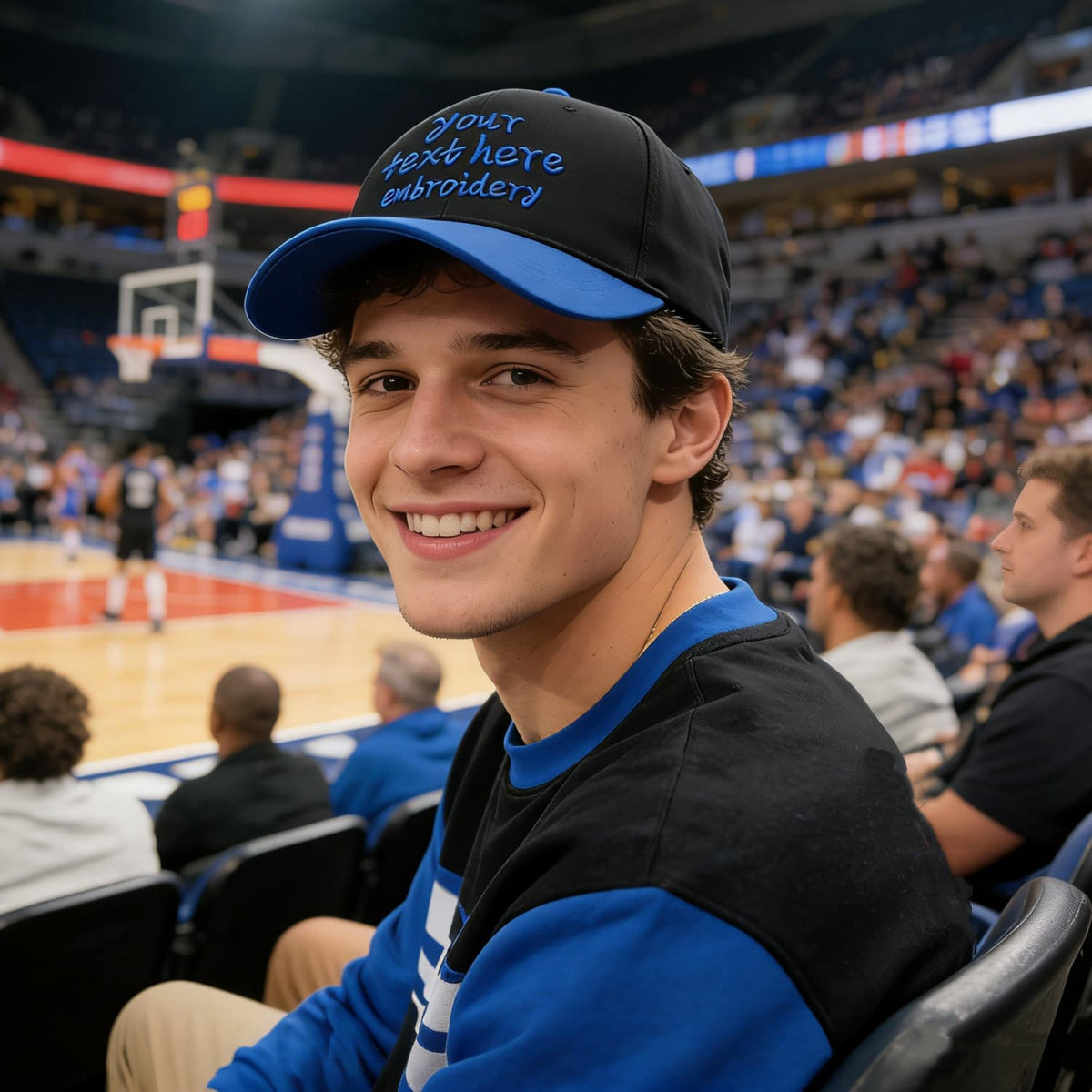 Vosoli Black Royal Blue Two-Tone Baseball Cap - Unisex Custom 3D Embroidery or Print