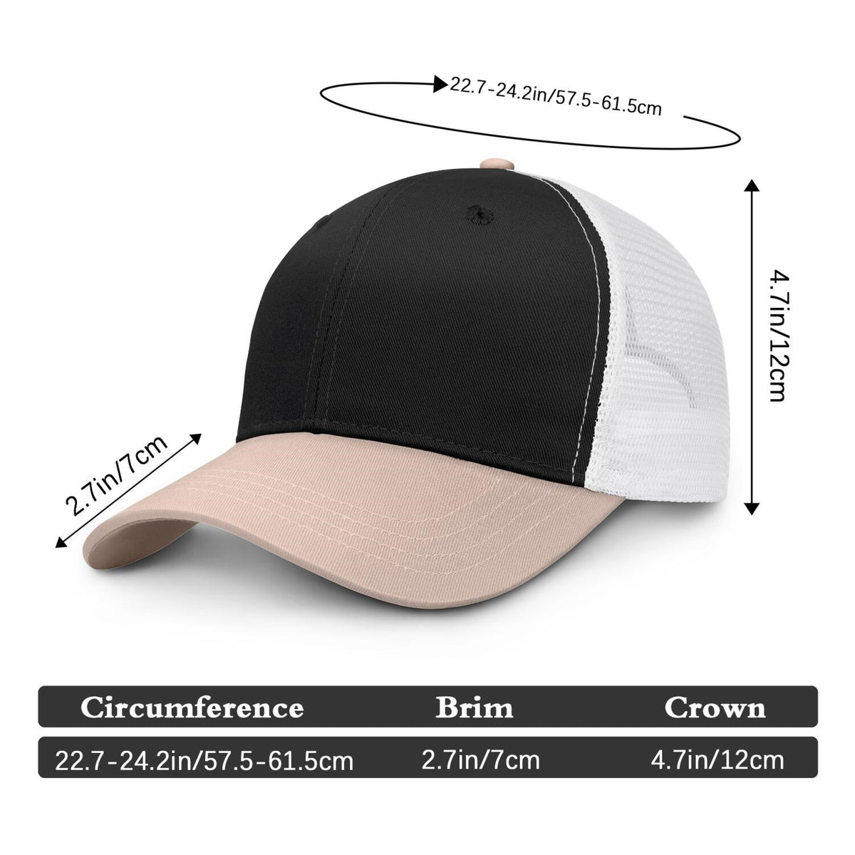 Vosoli Black & Sand Two-Tone Baseball Trucker Hat - Unisex Custom 3D Embroidery or Print