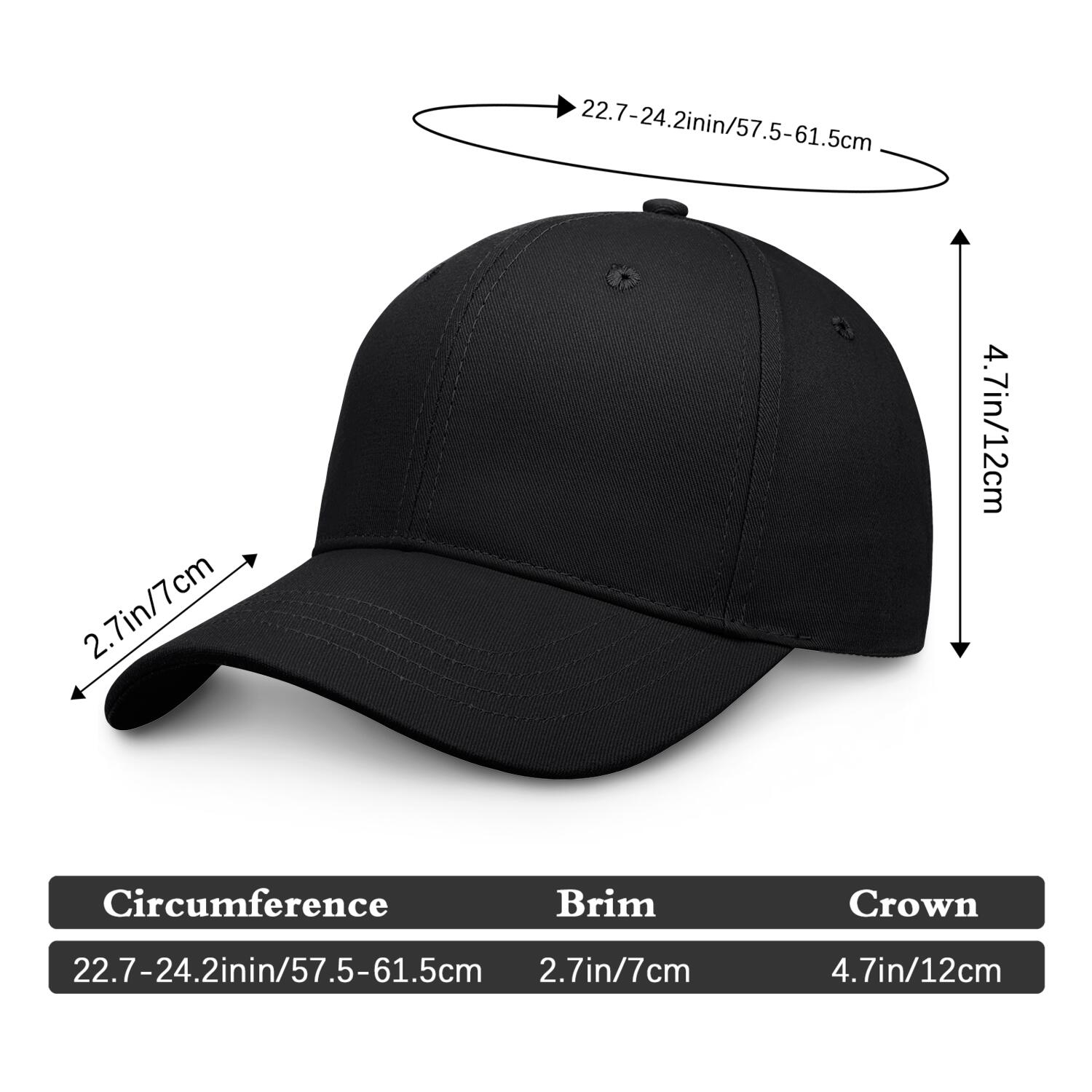 Vosoli Black Solid Baseball Cap - Unisex Custom 3D Embroidery or Print