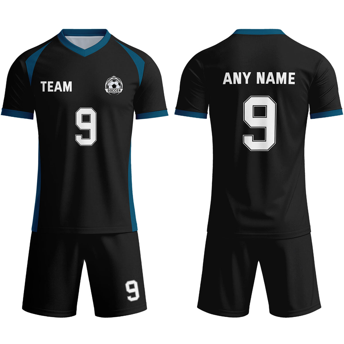Custom Black &amp; Teal-White Soccer Uniform Set - Personalized Team Name &amp; Number | Vosoli