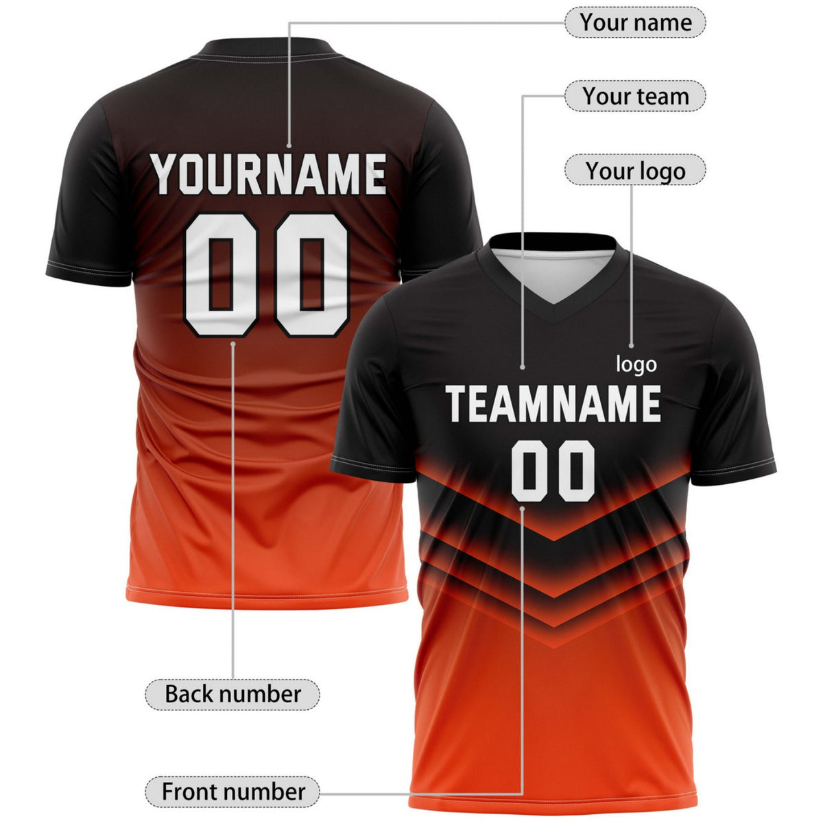 Custom Black-to-Orange Gradient Soccer Jersey for Teams & Individuals | Vosoli