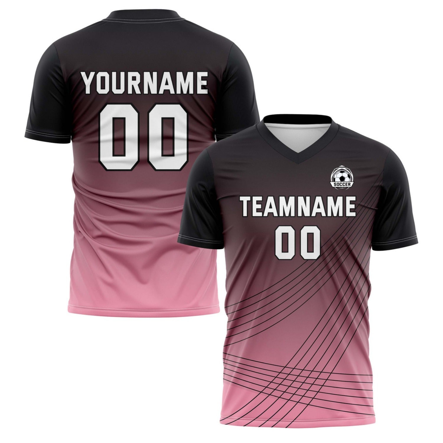 Custom Black-to-Pink Gradient Soccer Jersey - Personalized Team Name & Player Number for Leagues | Vosoli