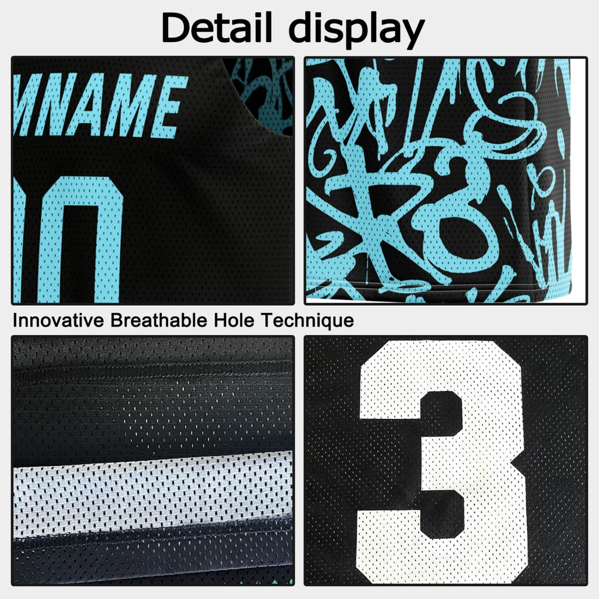 Custom Reversible Basketball Jersey for Individuals & Teams – Black & Turquoise Graffiti | Vosoli