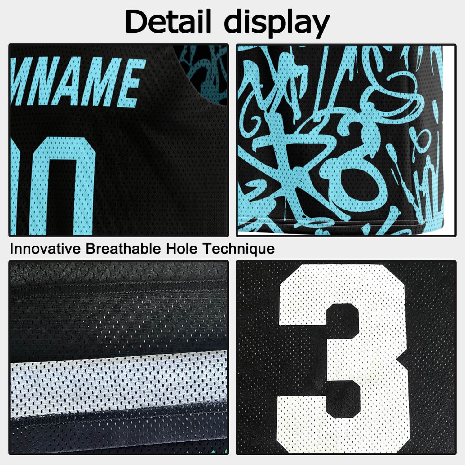 Custom Reversible Basketball Jersey for Individuals & Teams – Black & Turquoise Graffiti | Vosoli