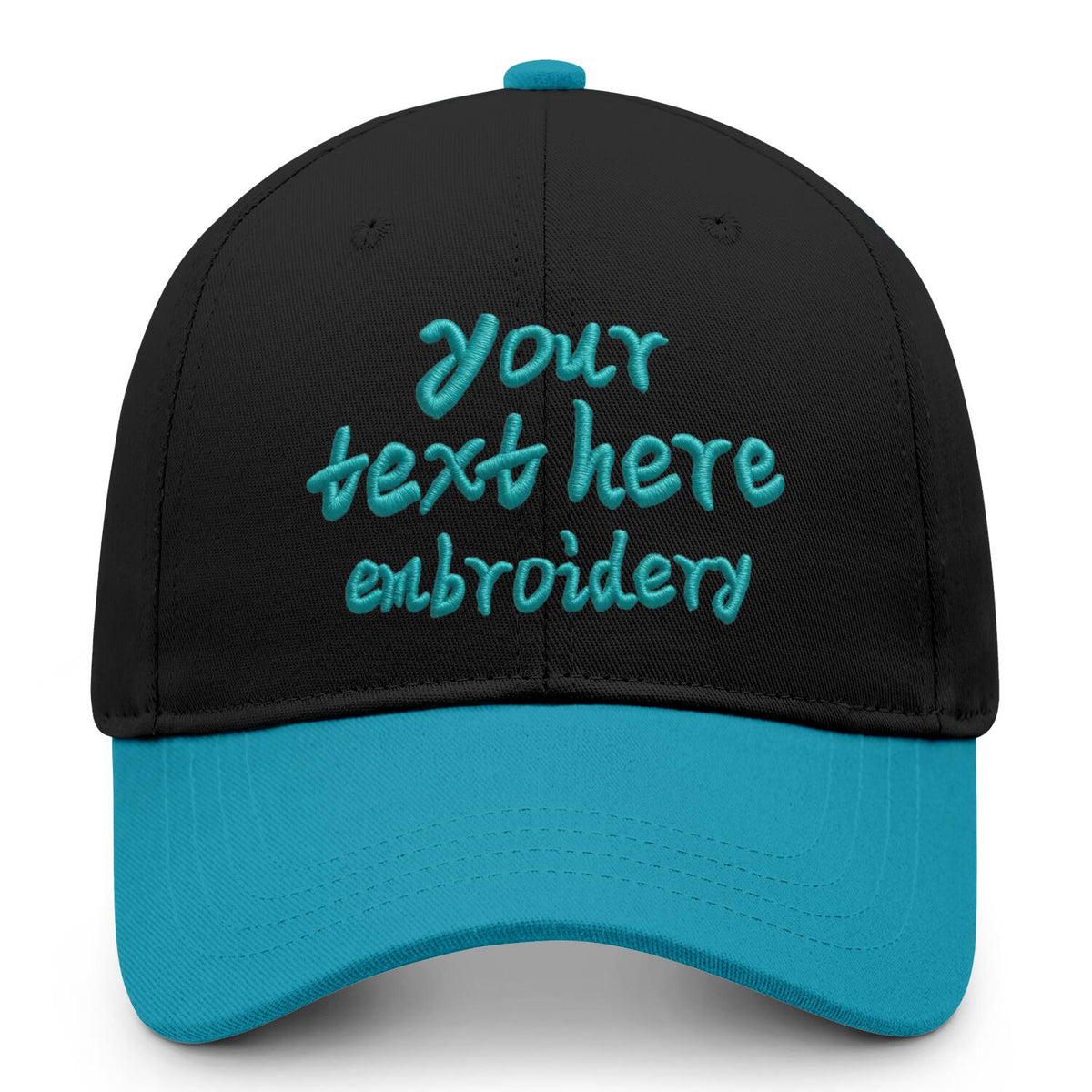 Vosoli Black Turquoise Two-Tone Baseball Cap - Unisex Custom 3D Embroidery or Print