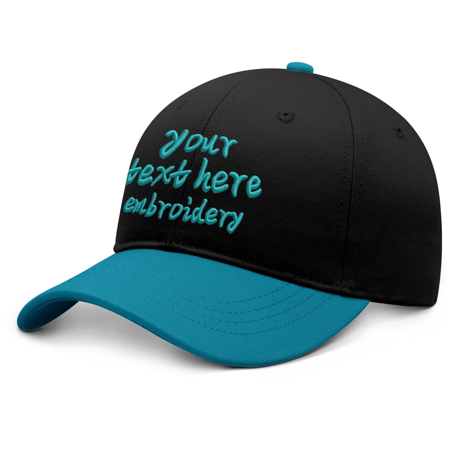 Vosoli Black Turquoise Two-Tone Baseball Cap - Unisex Custom 3D Embroidery or Print
